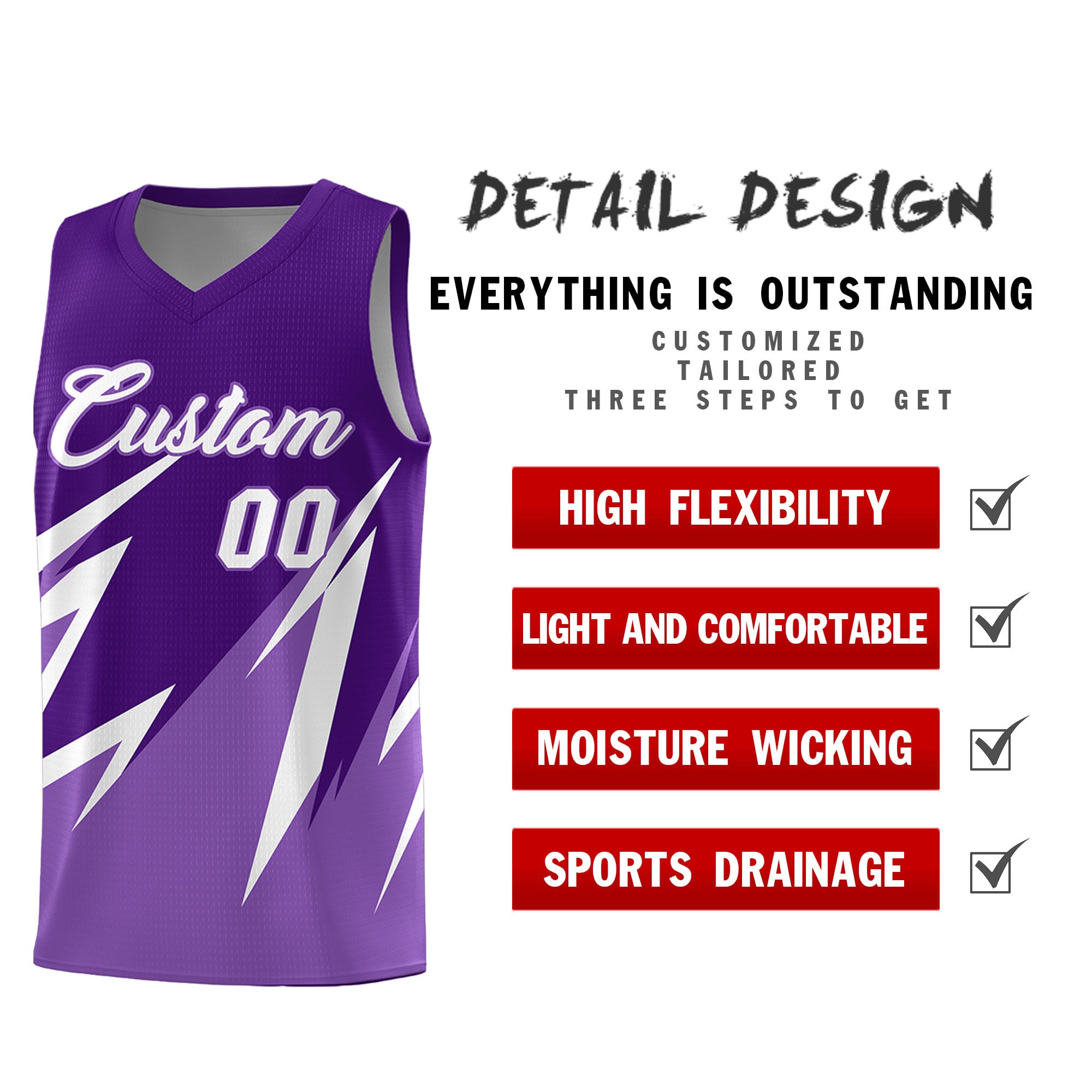 Custom Purple Abstract Mountain Pattern Sports Uniform Basketball Jersey