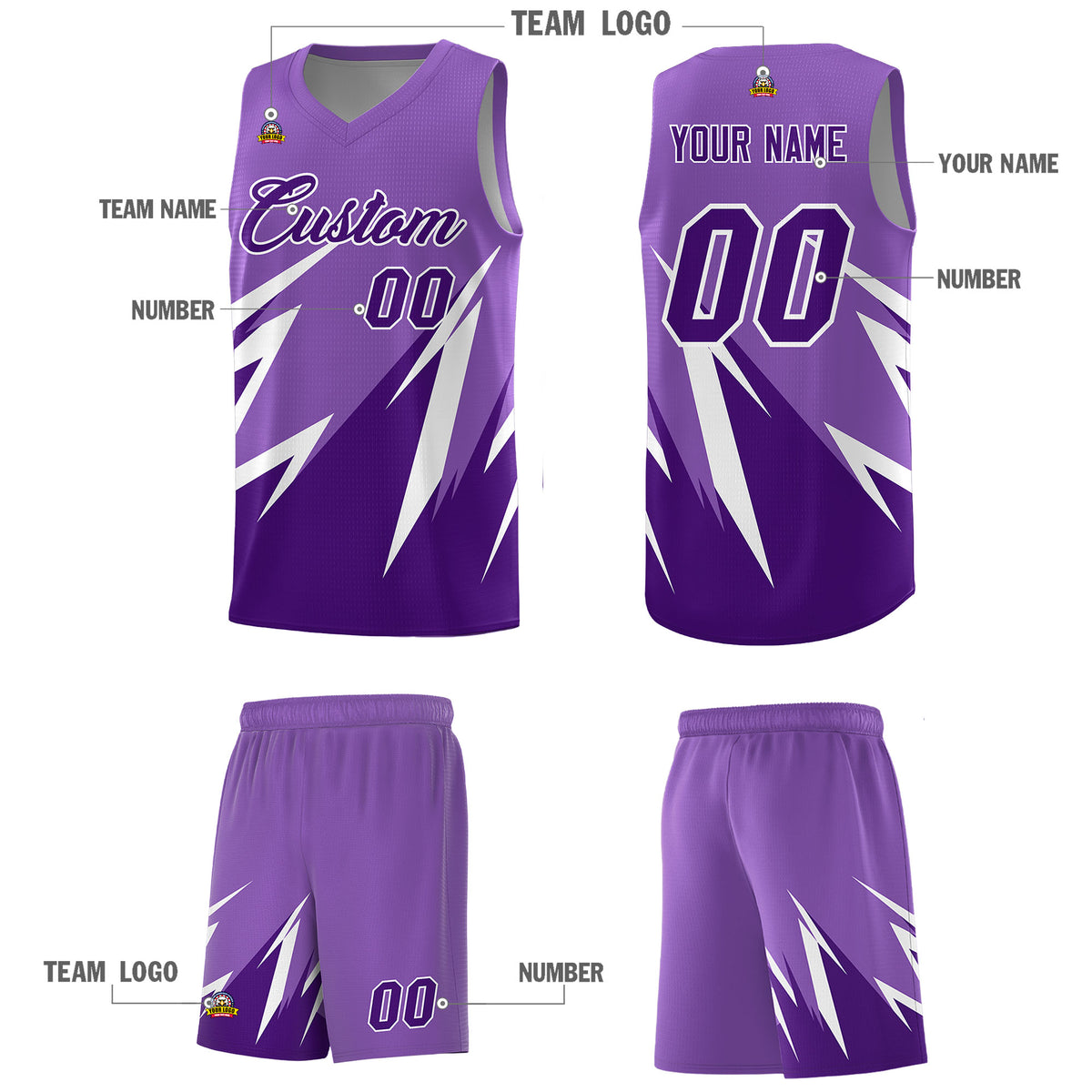 Custom Light Purple Abstract Mountain Pattern Sports Uniform Basketball Jersey