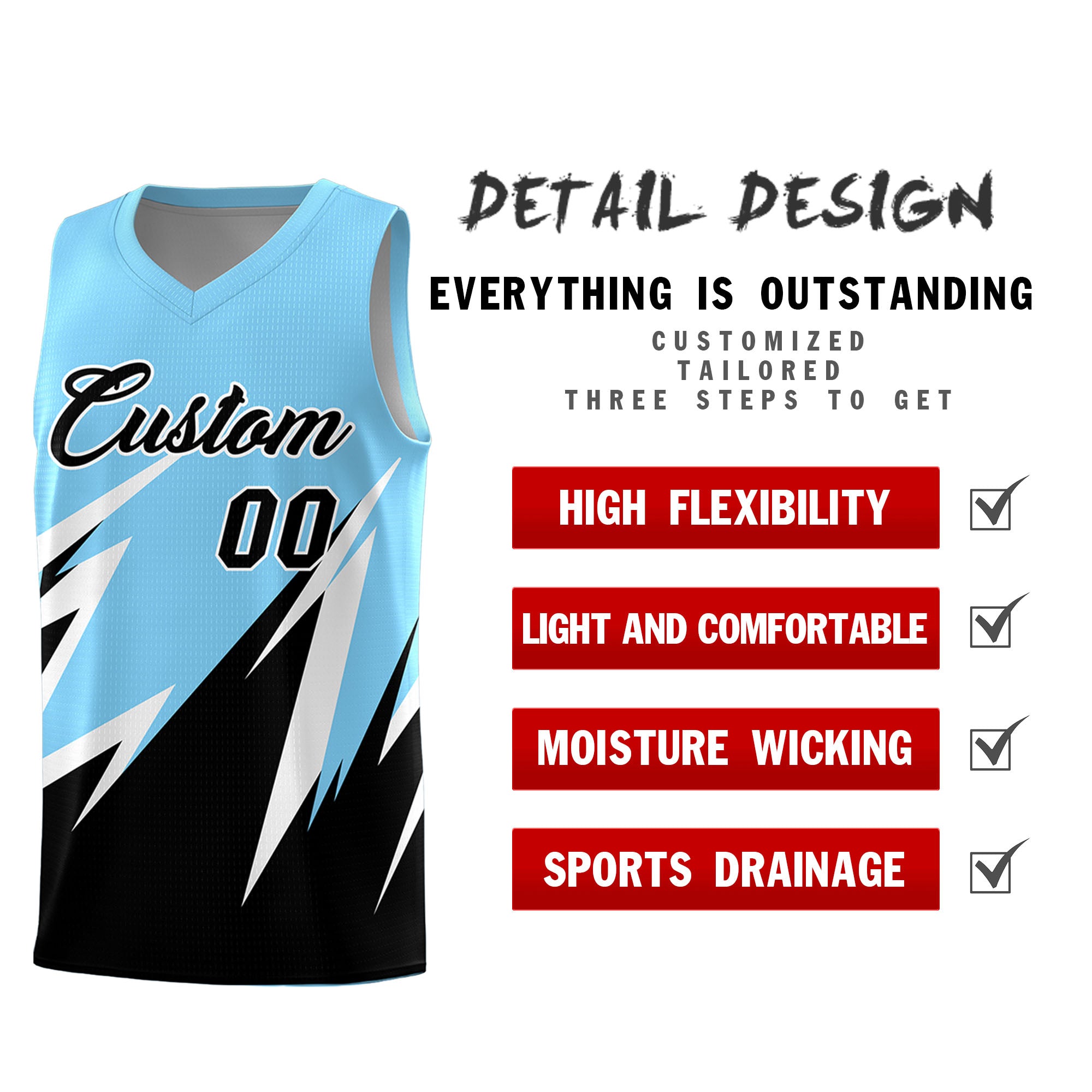 Custom Light Blue Abstract Mountain Pattern Sports Uniform Basketball Jersey
