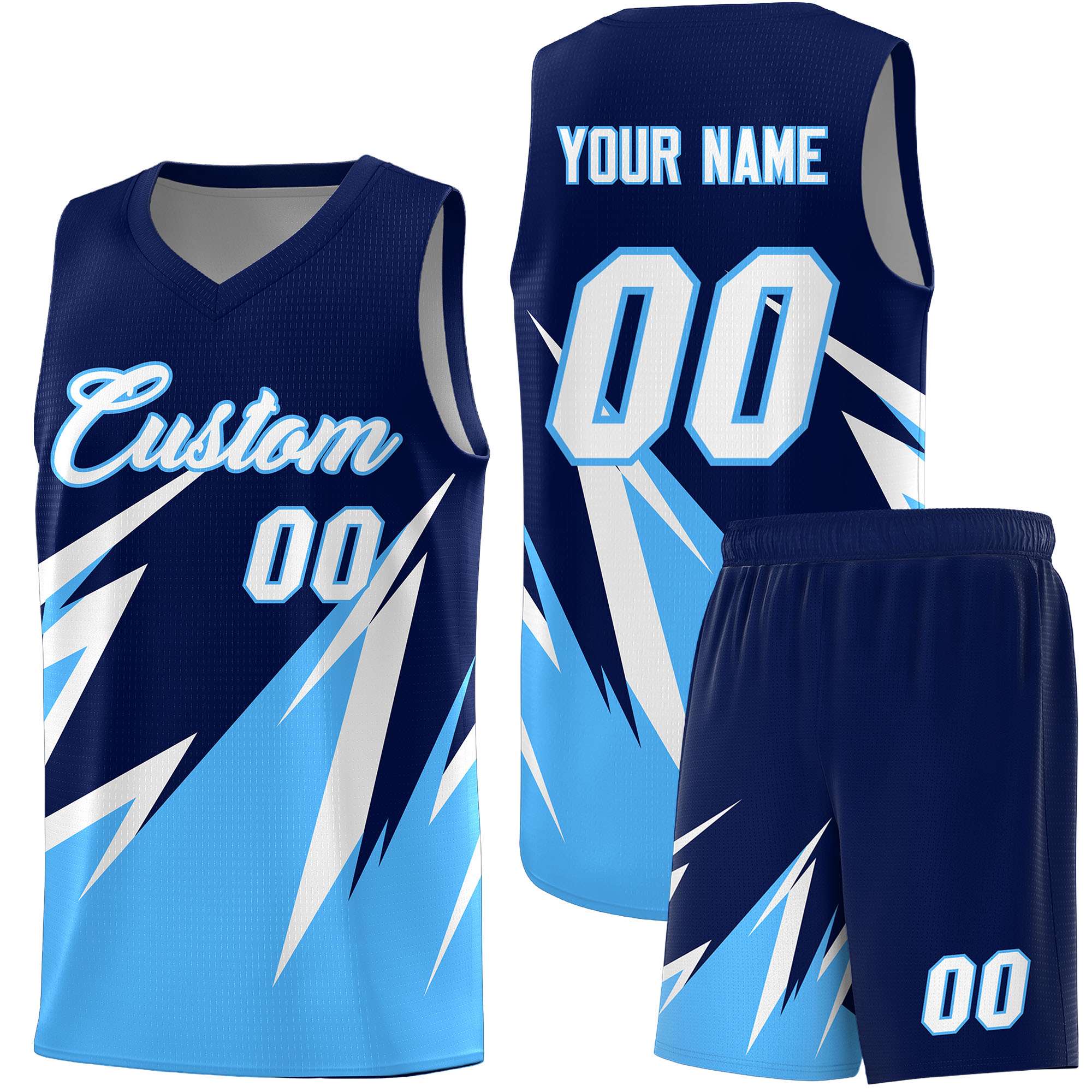Custom Navy Abstract Mountain Pattern Sports Uniform Basketball Jersey