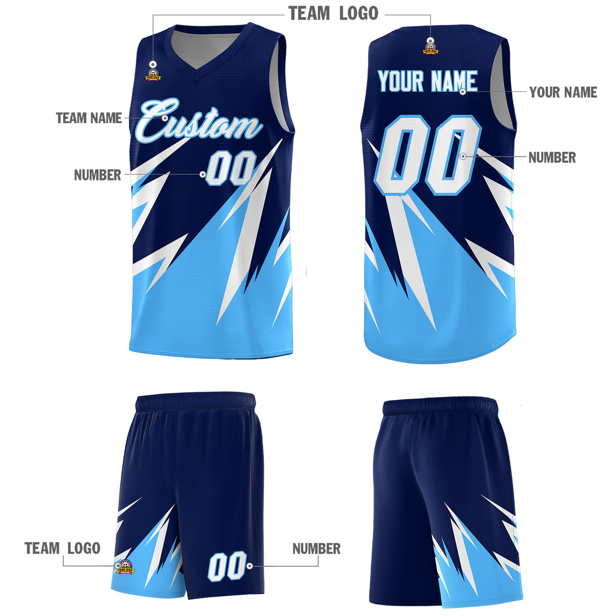 Custom Navy Abstract Mountain Pattern Sports Uniform Basketball Jersey
