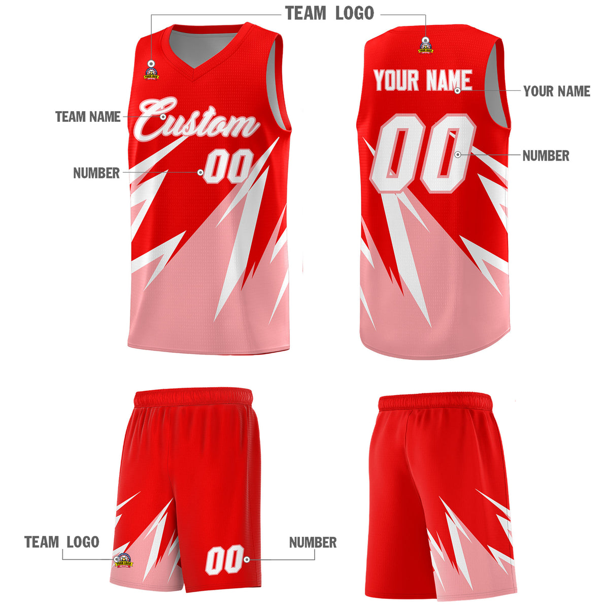 Custom Light Red Abstract Mountain Pattern Sports Uniform Basketball Jersey