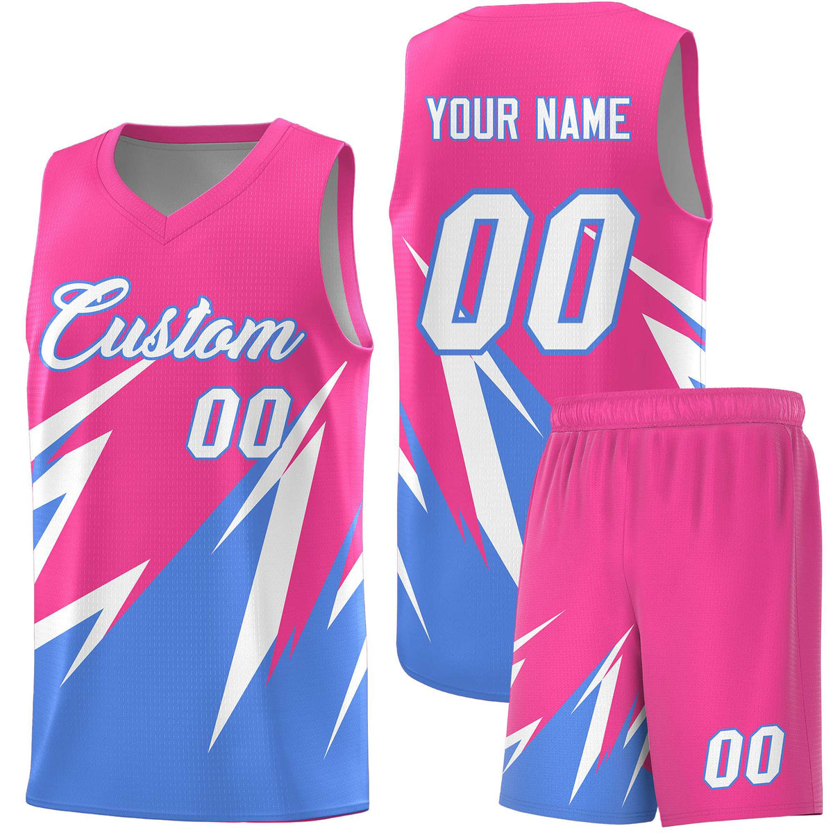 Custom Pink Abstract Mountain Pattern Sports Uniform Basketball Jersey