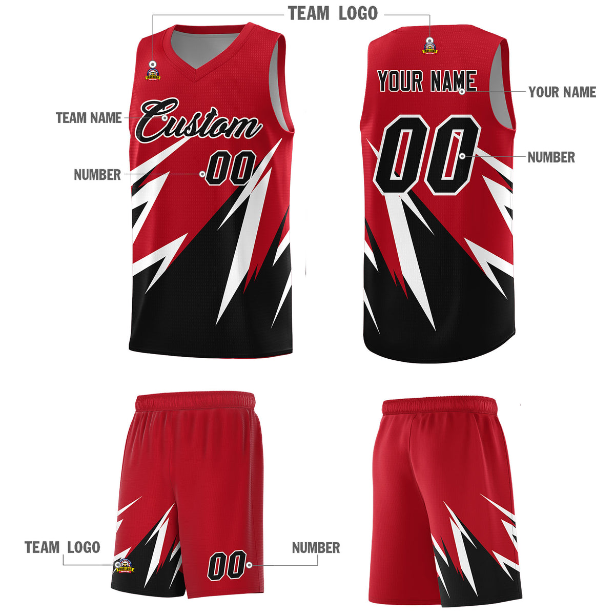 Custom Red Abstract Mountain Pattern Sports Uniform Basketball Jersey