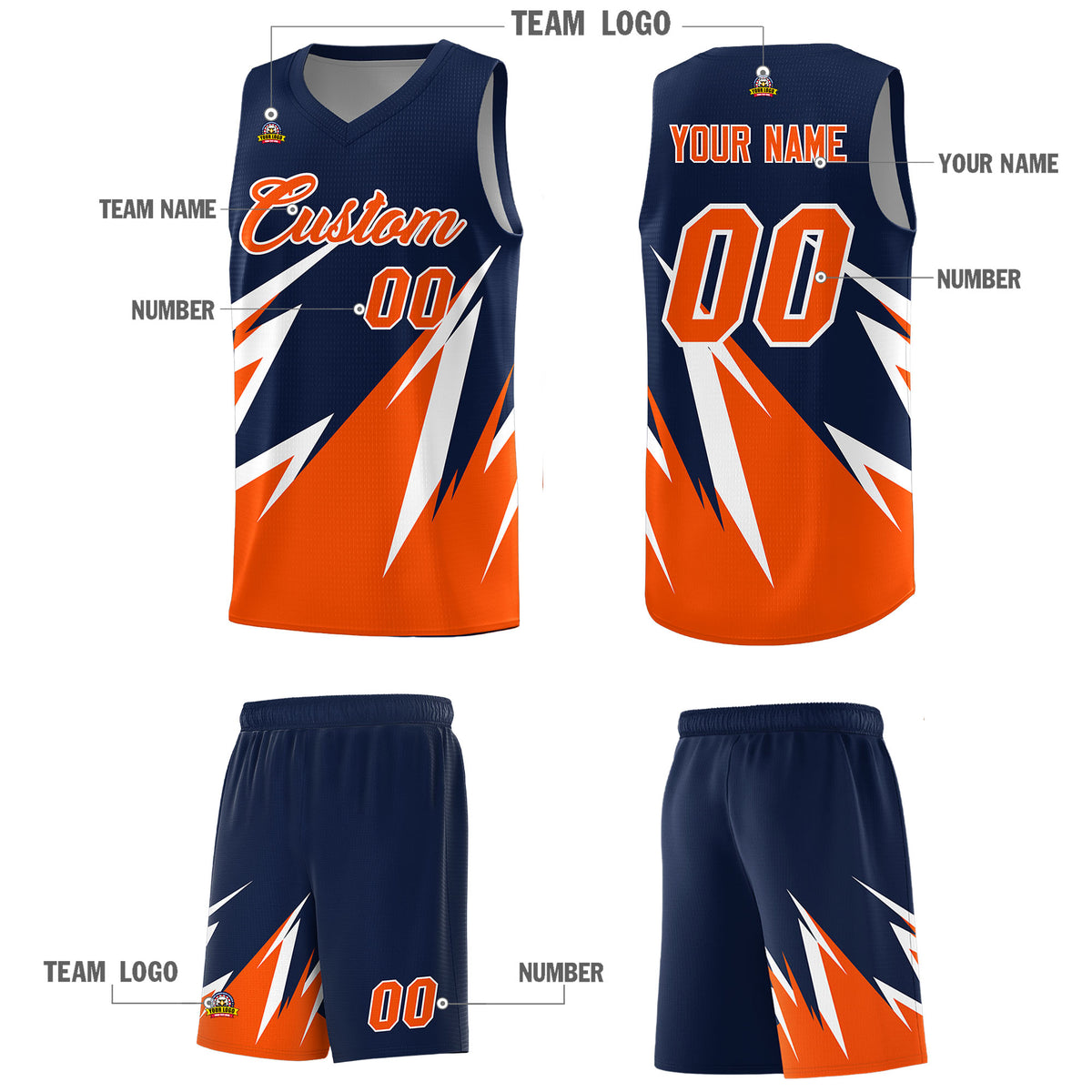 Custom Navy Abstract Mountain Pattern Sports Uniform Basketball Jersey
