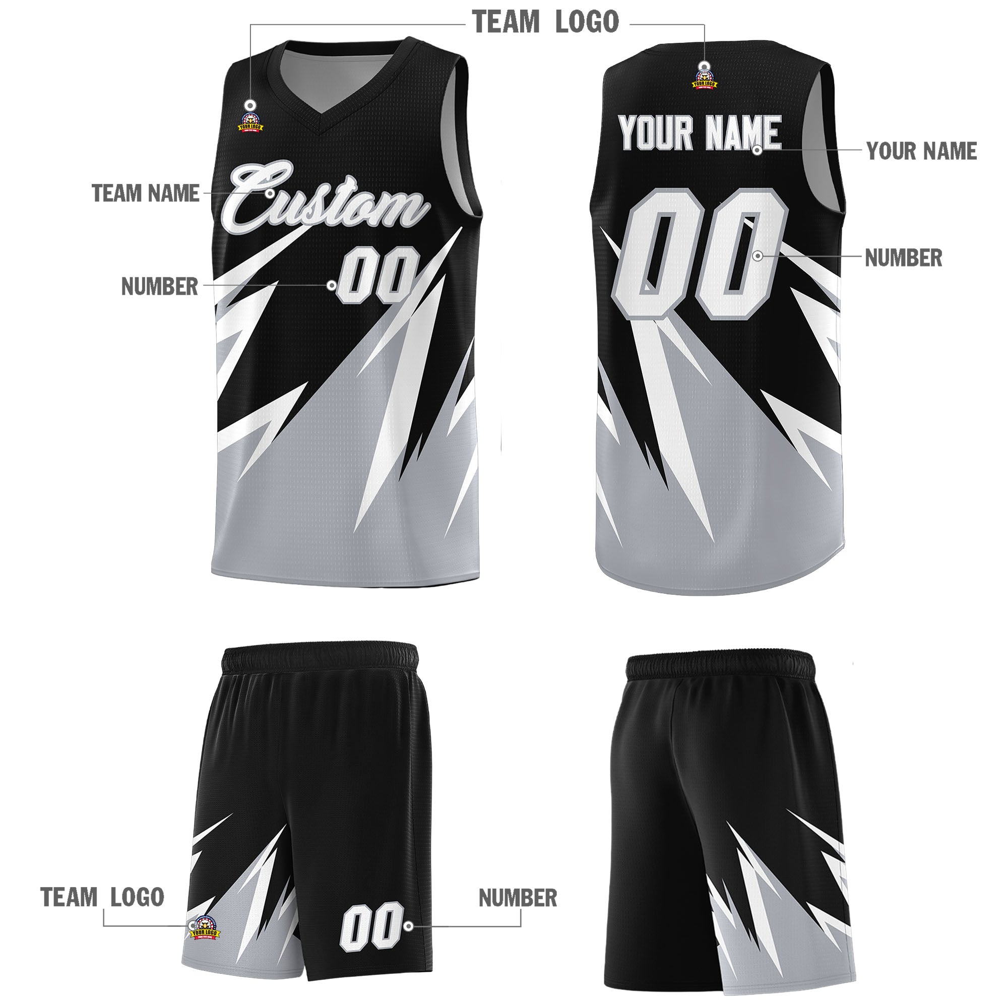 Custom Black Abstract Mountain Pattern Sports Uniform Basketball Jersey