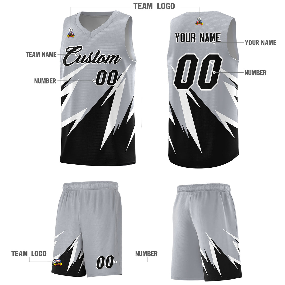 Custom Gray Abstract Mountain Pattern Sports Uniform Basketball Jersey