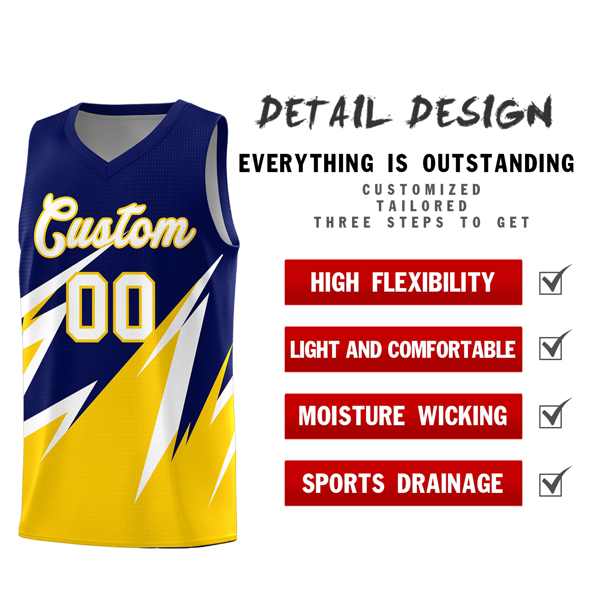 Custom Navy Abstract Mountain Pattern Sports Uniform Basketball Jersey