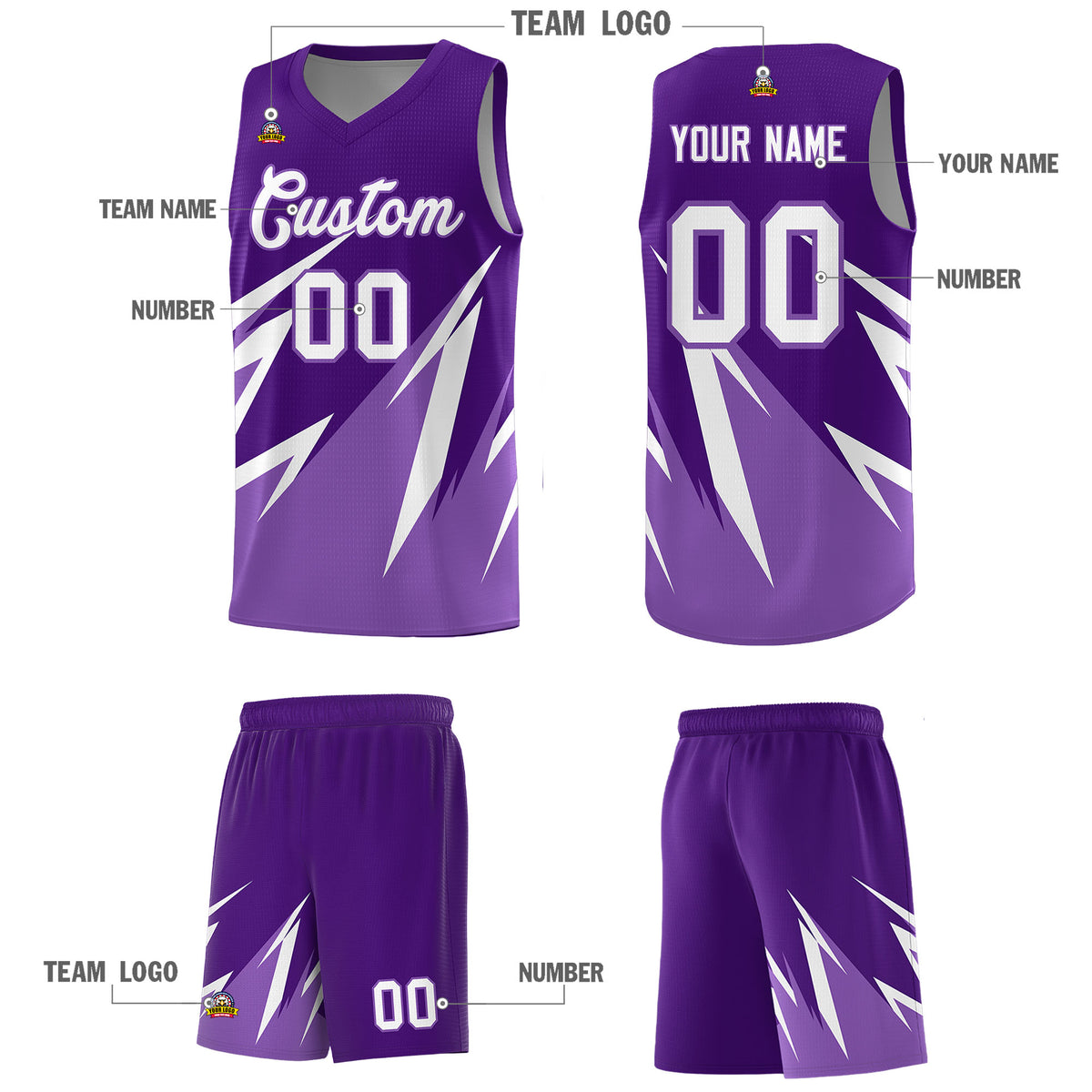 Custom Purple Abstract Mountain Pattern Sports Uniform Basketball Jersey