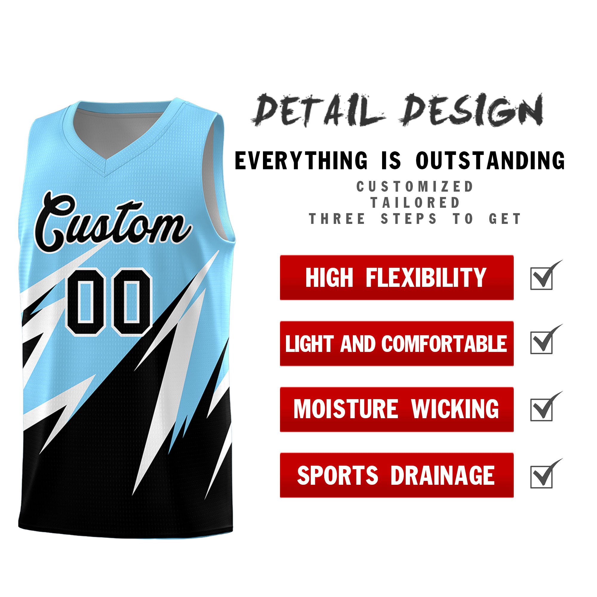 Custom Light Blue Abstract Mountain Pattern Sports Uniform Basketball Jersey
