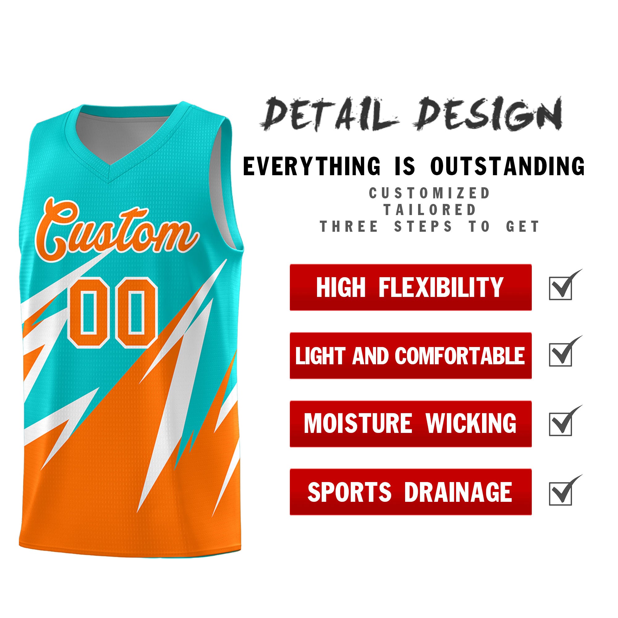 Custom Aqua Abstract Mountain Pattern Sports Uniform Basketball Jersey
