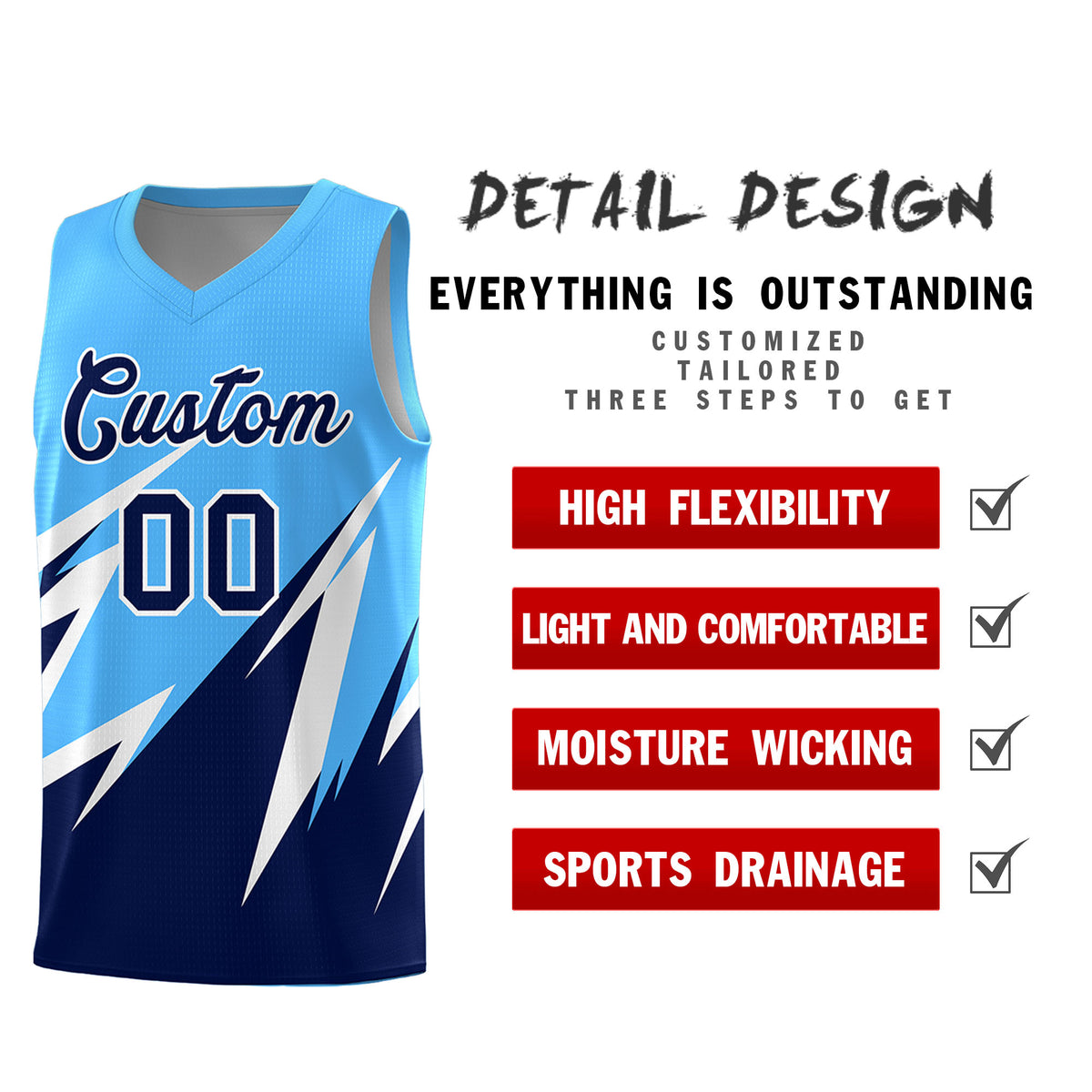 Custom Powder Blue Abstract Mountain Pattern Sports Uniform Basketball Jersey