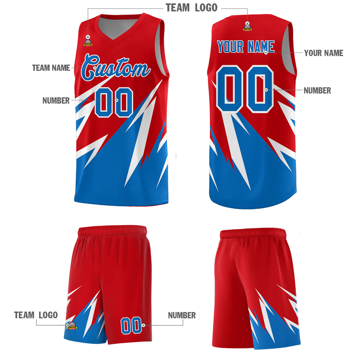Custom Red Abstract Mountain Pattern Sports Uniform Basketball Jersey