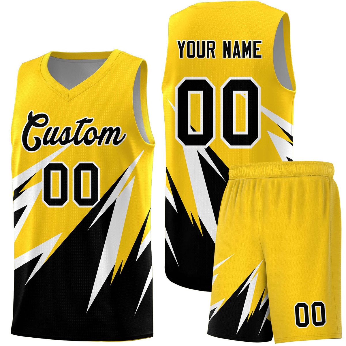 Custom Gold Abstract Mountain Pattern Sports Uniform Basketball Jersey