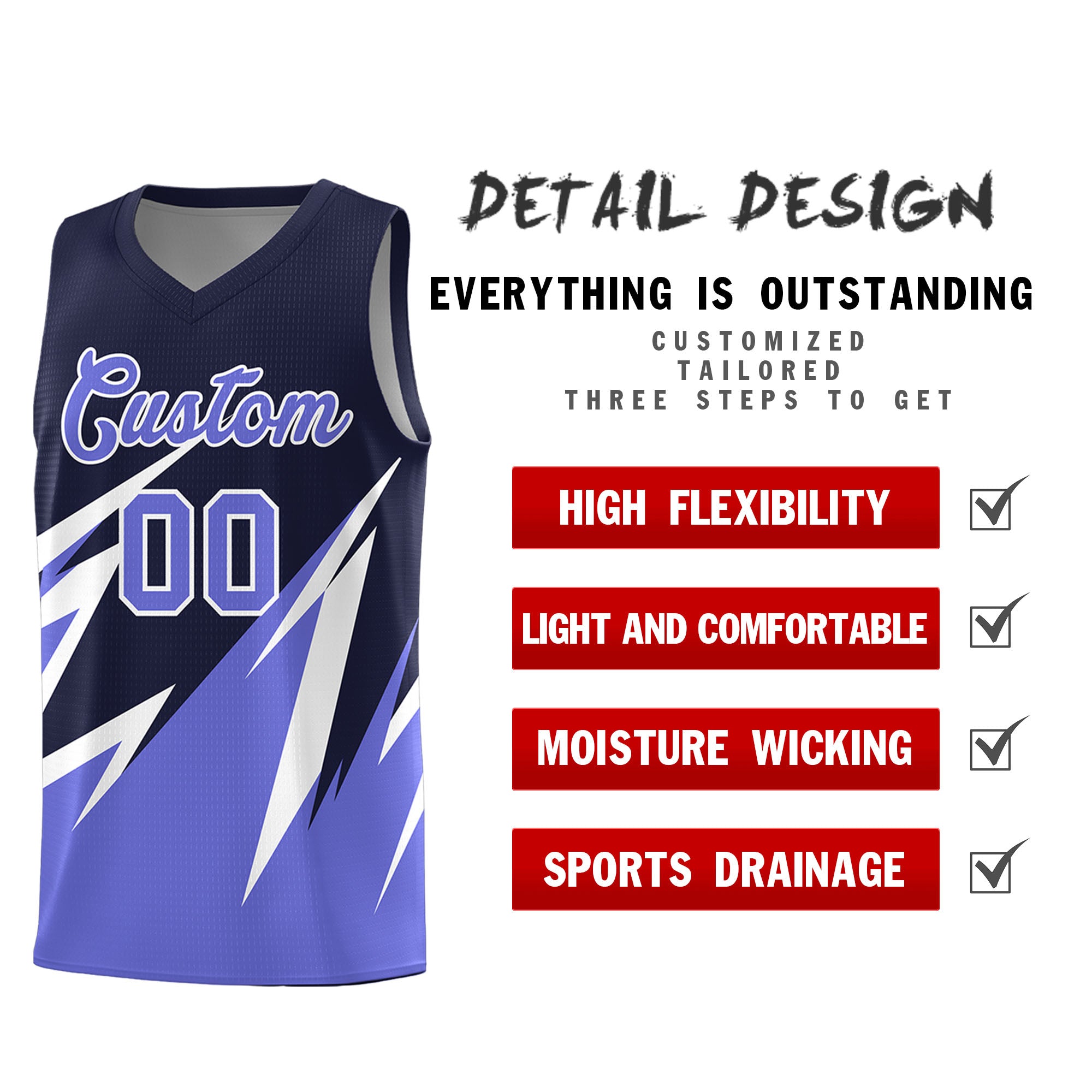 Custom Navy Abstract Mountain Pattern Sports Uniform Basketball Jersey
