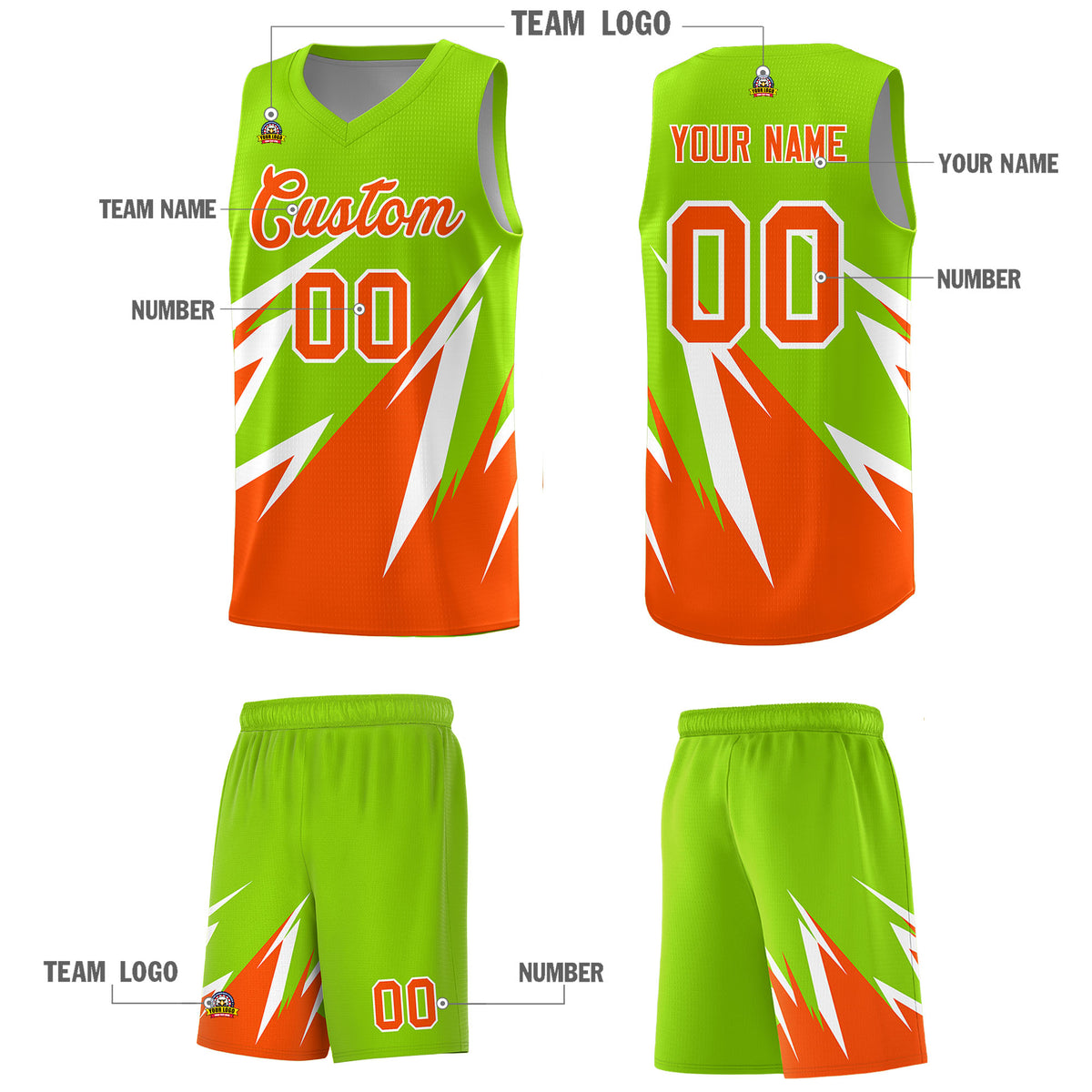 Custom Neon Green Abstract Mountain Pattern Sports Uniform Basketball Jersey