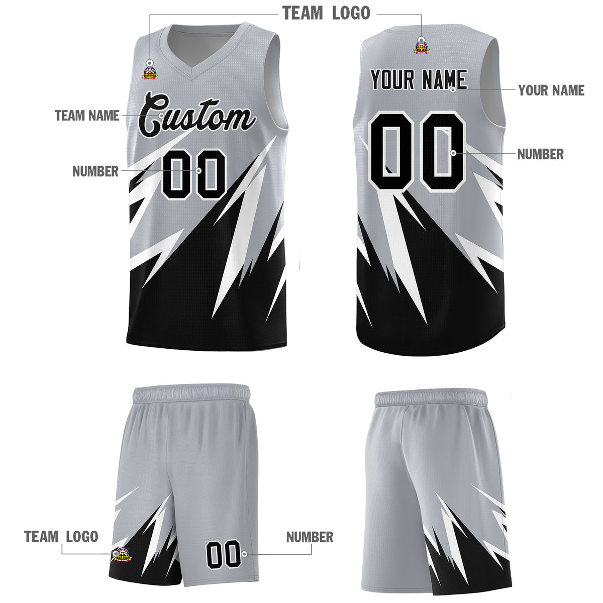 Custom Gray Abstract Mountain Pattern Sports Uniform Basketball Jersey