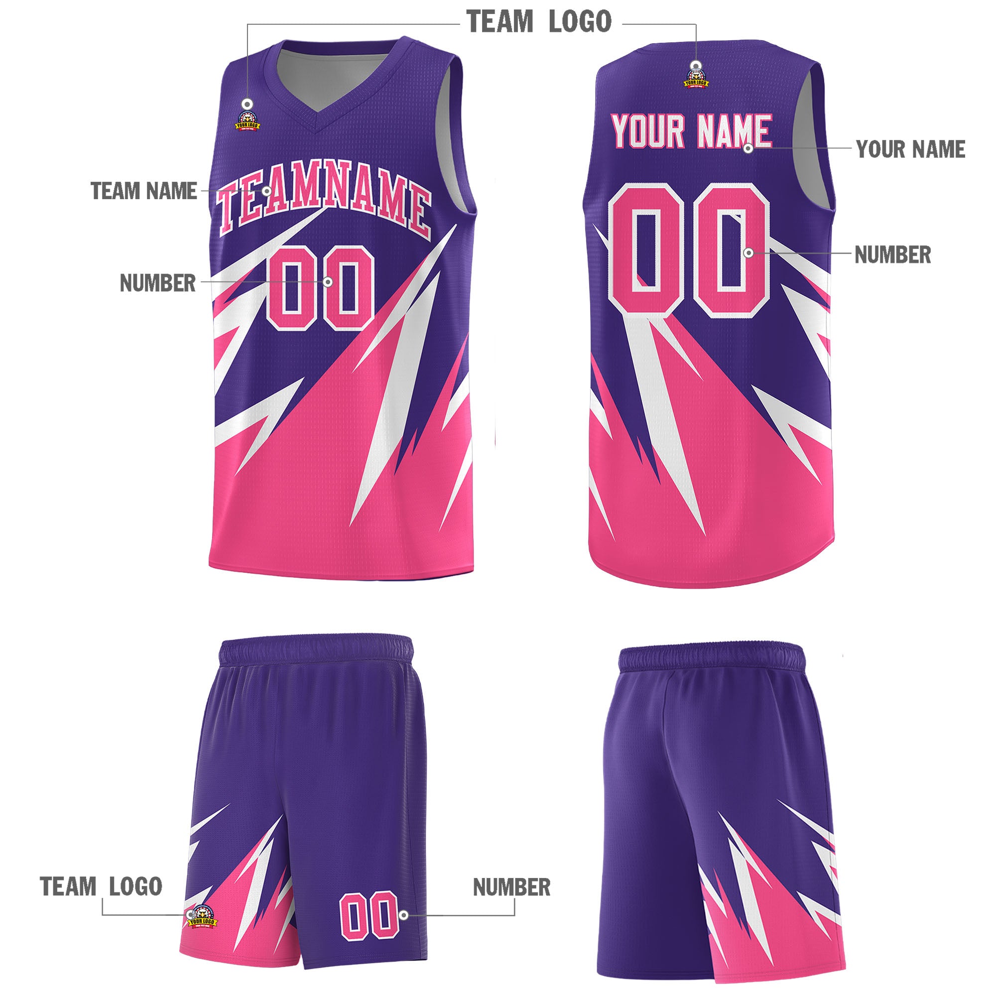 Custom Purple Abstract Mountain Pattern Sports Uniform Basketball Jersey