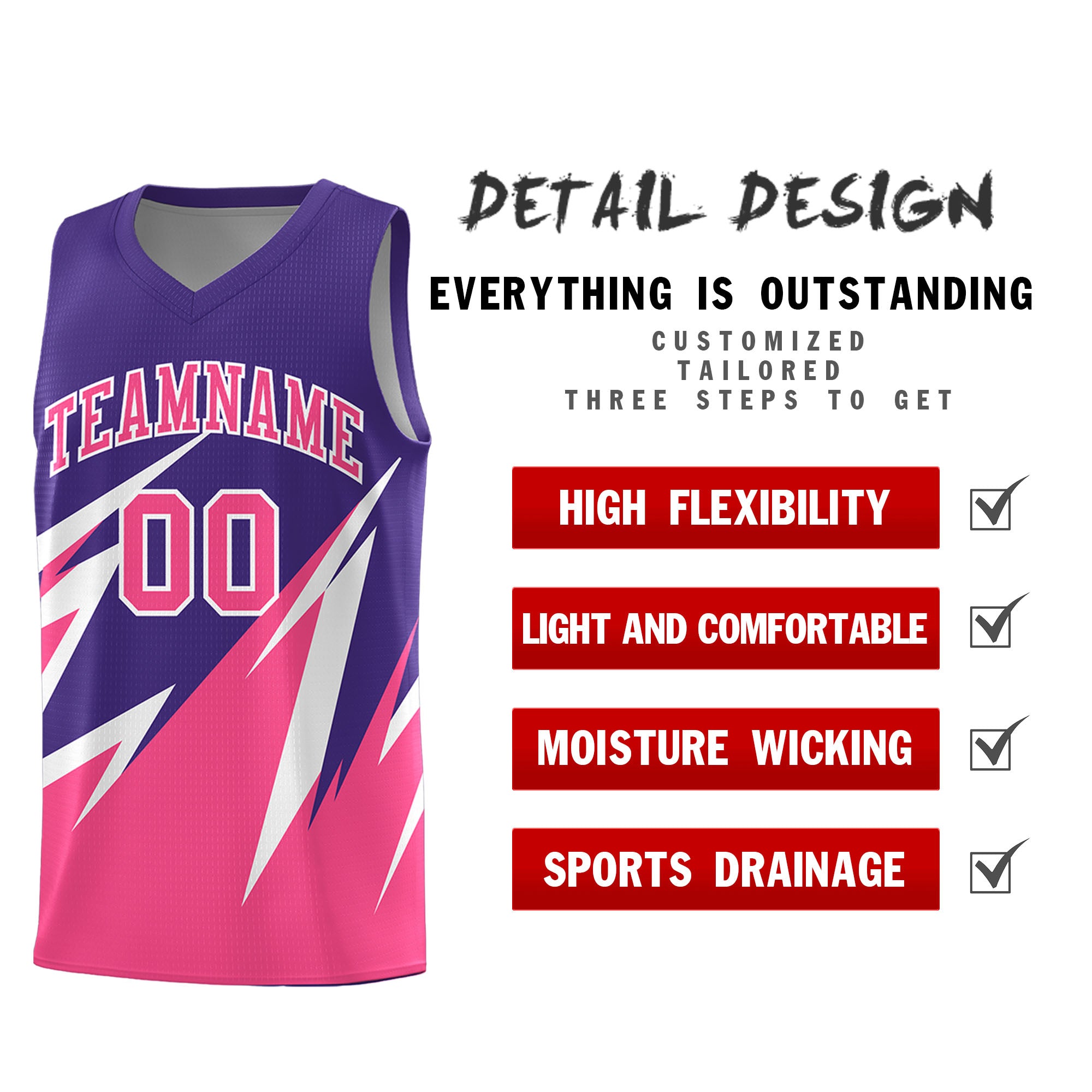 Custom Purple Abstract Mountain Pattern Sports Uniform Basketball Jersey