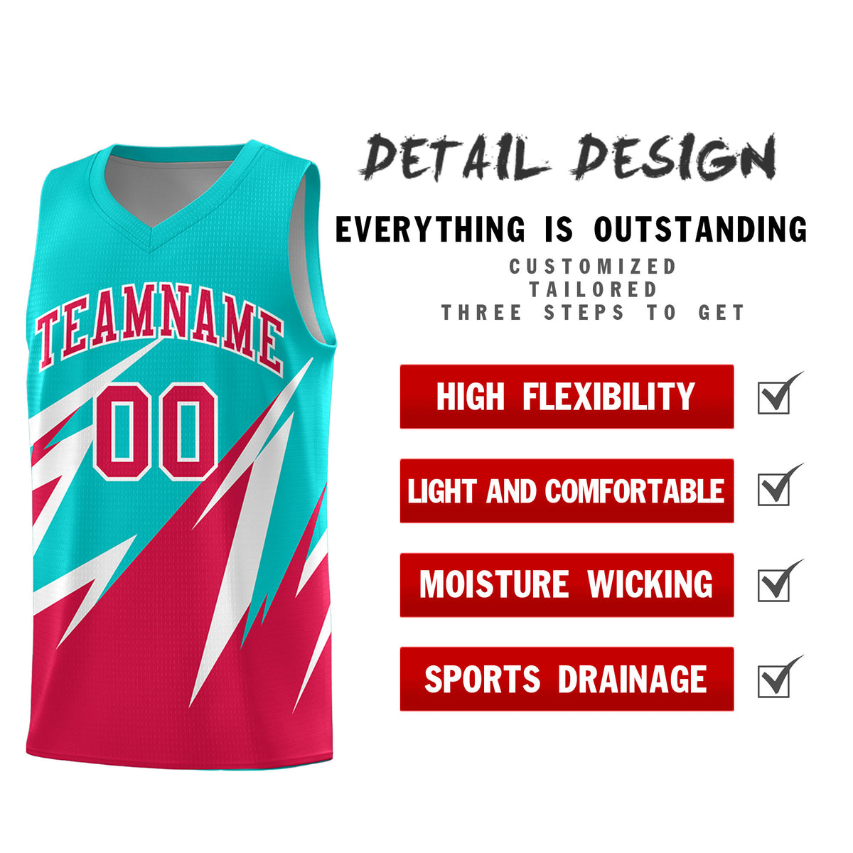 Custom Aqua Abstract Mountain Pattern Sports Uniform Basketball Jersey