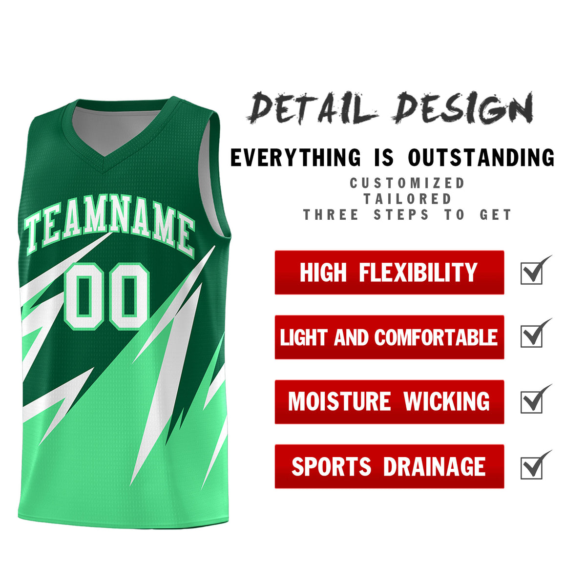 Custom Kelly Green Abstract Mountain Pattern Sports Uniform Basketball Jersey