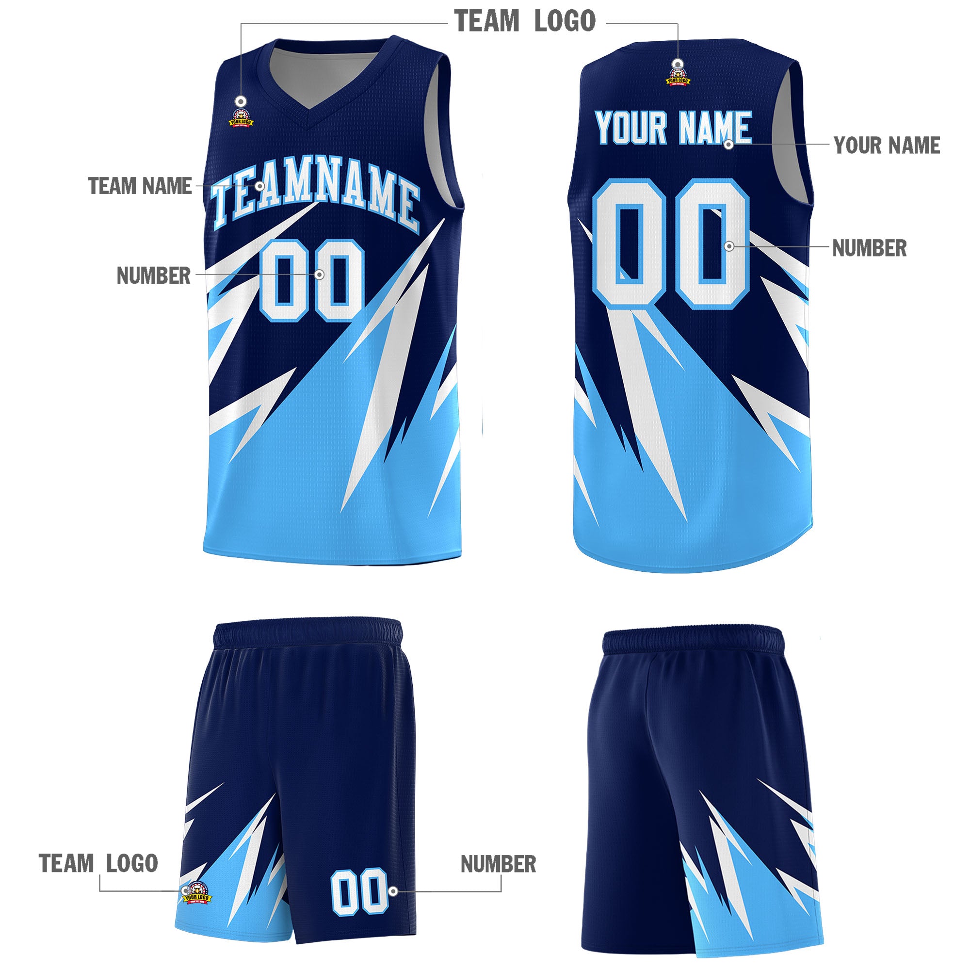 Custom Navy Abstract Mountain Pattern Sports Uniform Basketball Jersey