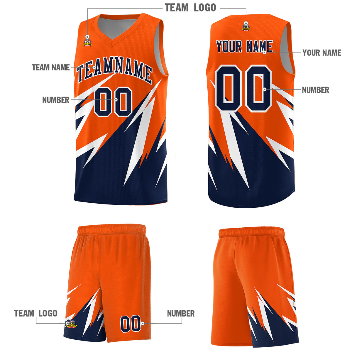 Custom Orange Abstract Mountain Pattern Sports Uniform Basketball Jersey