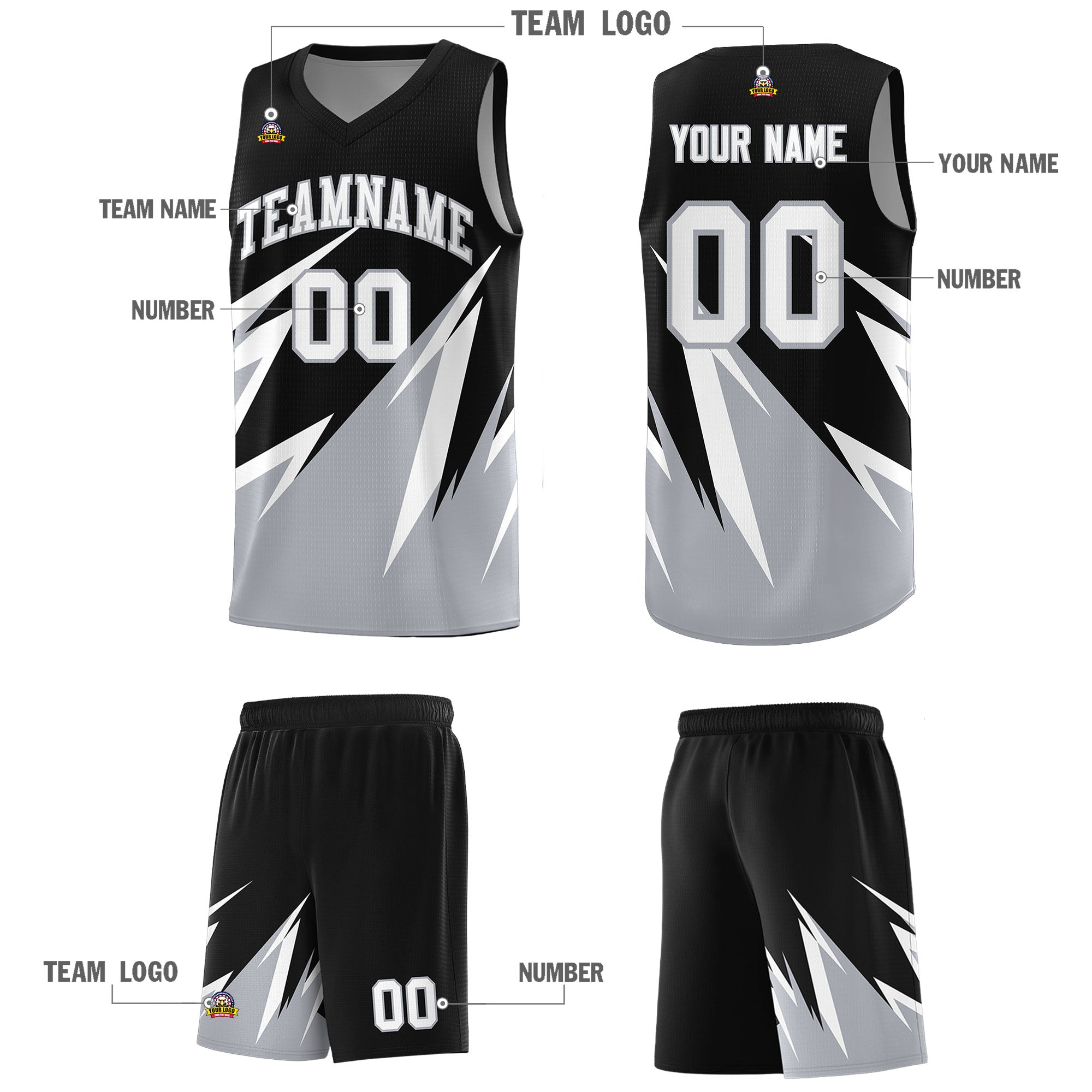 Custom Black Abstract Mountain Pattern Sports Uniform Basketball Jersey