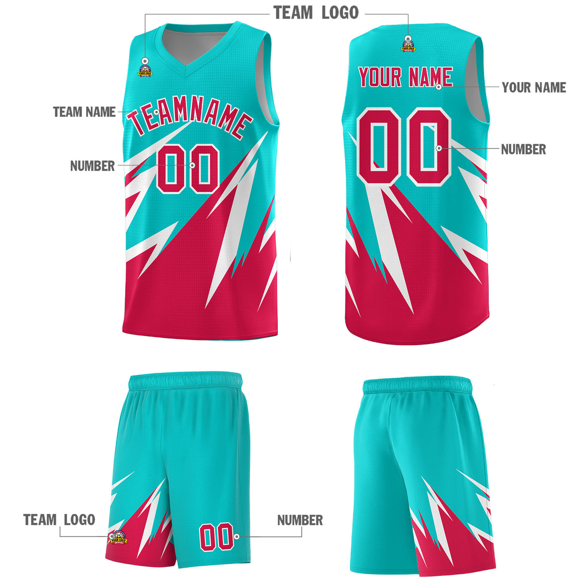 Custom Aqua Abstract Mountain Pattern Sports Uniform Basketball Jersey
