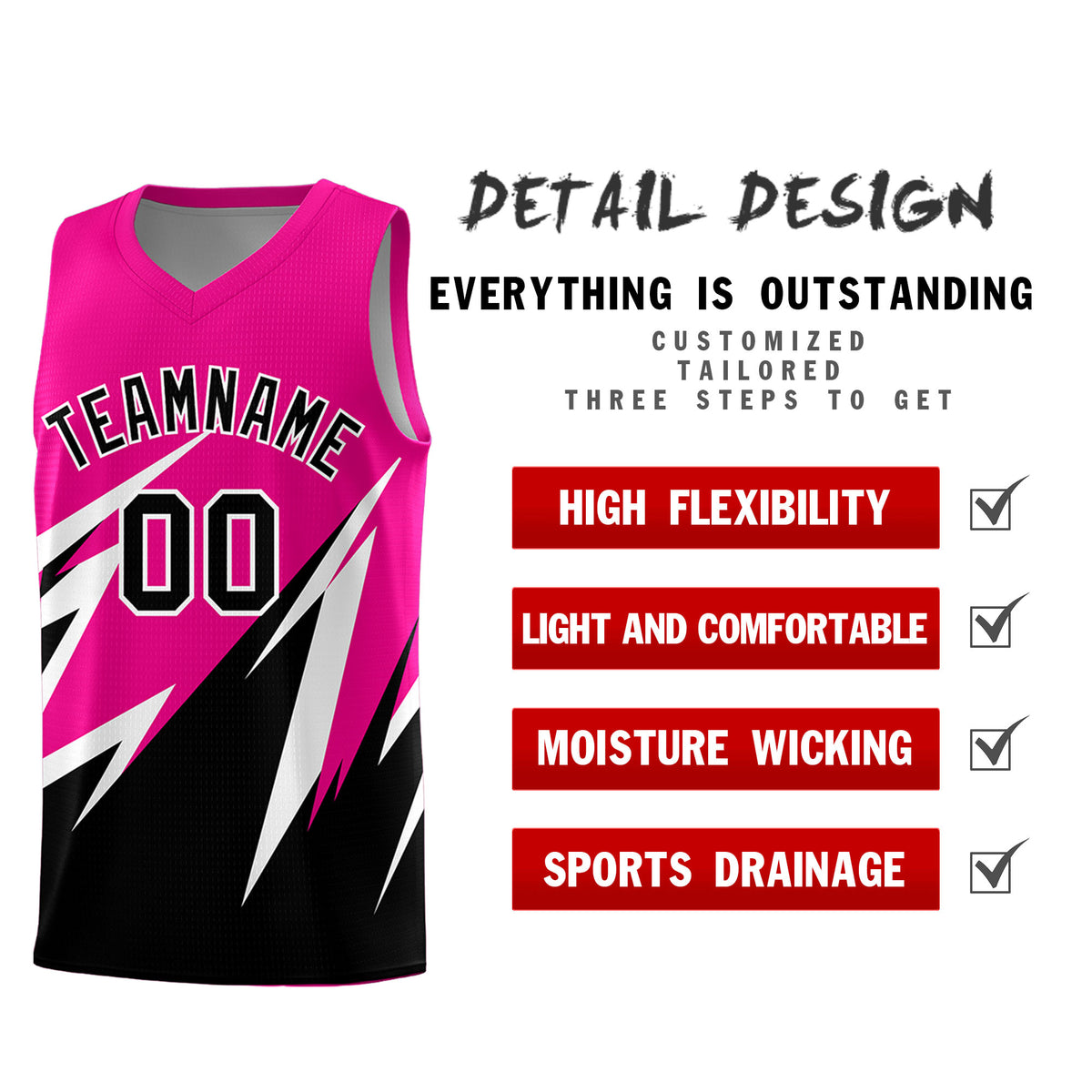 Custom Pink Abstract Mountain Pattern Sports Uniform Basketball Jersey
