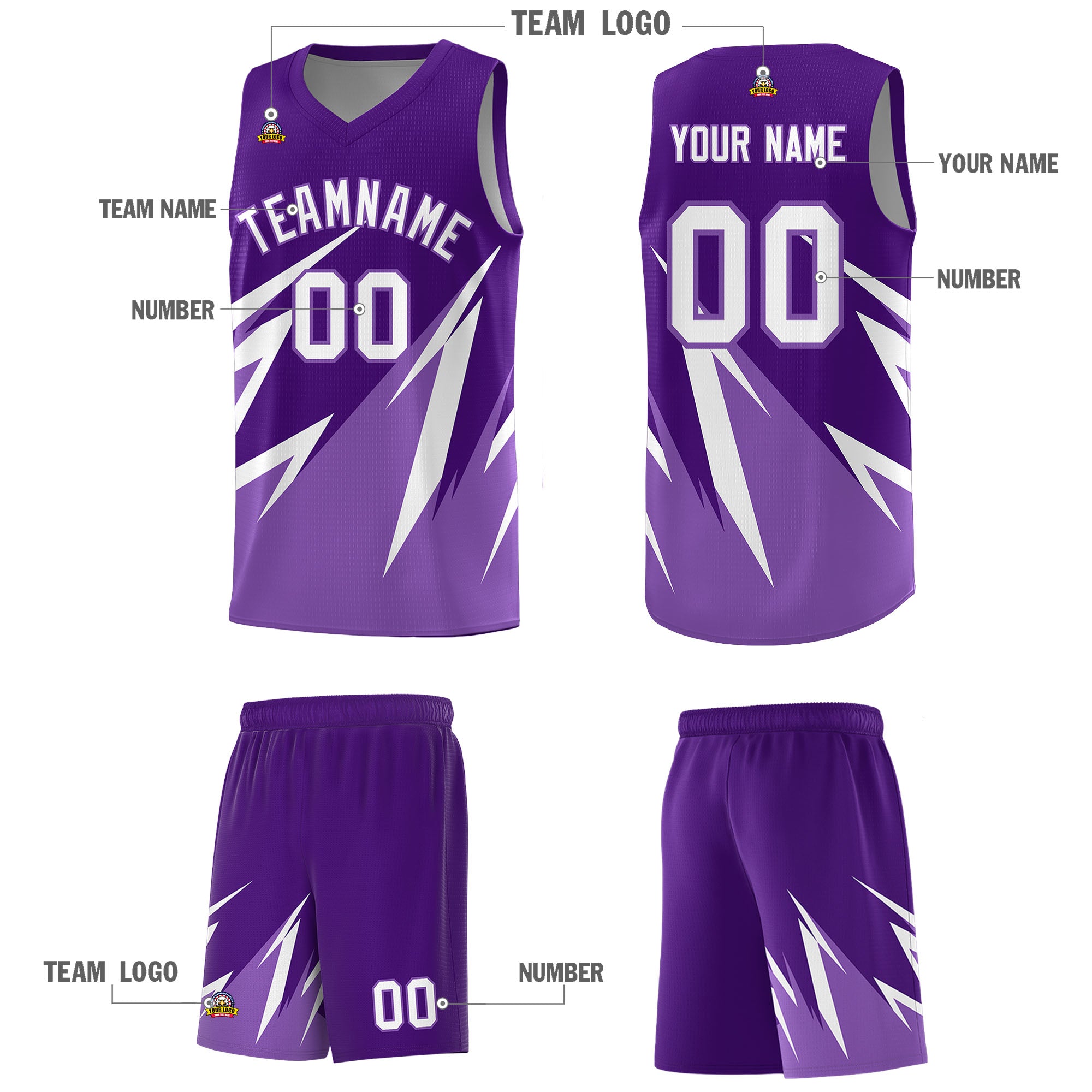Custom Purple Abstract Mountain Pattern Sports Uniform Basketball Jersey