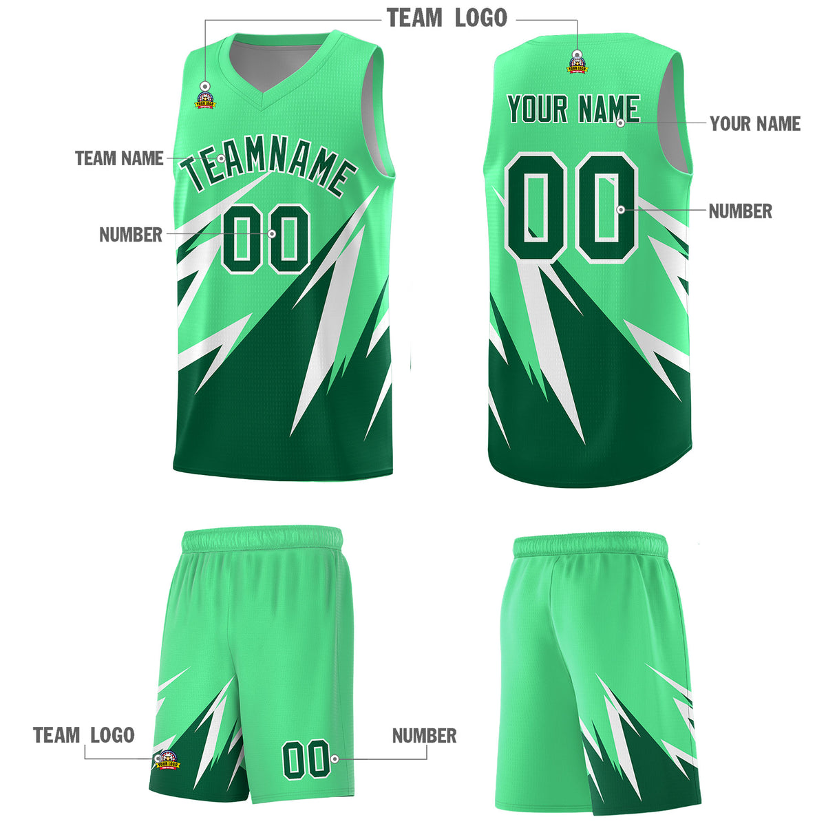 Custom Green Abstract Mountain Pattern Sports Uniform Basketball Jersey