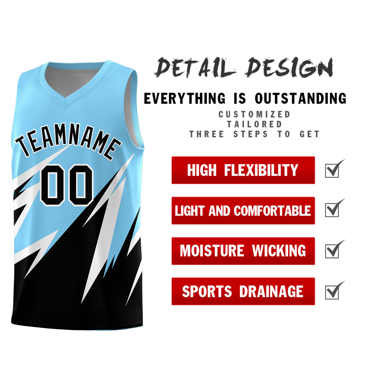 Custom Light Blue Abstract Mountain Pattern Sports Uniform Basketball Jersey