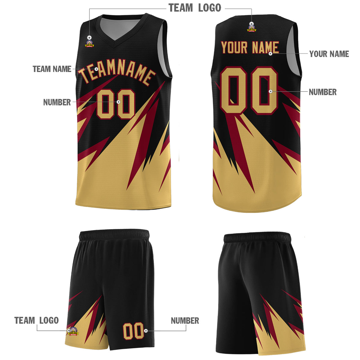 Custom Black Abstract Mountain Pattern Sports Uniform Basketball Jersey