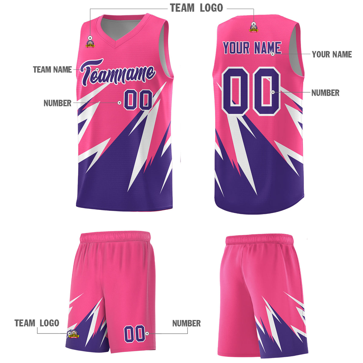 Custom Pink Abstract Mountain Pattern Sports Uniform Basketball Jersey