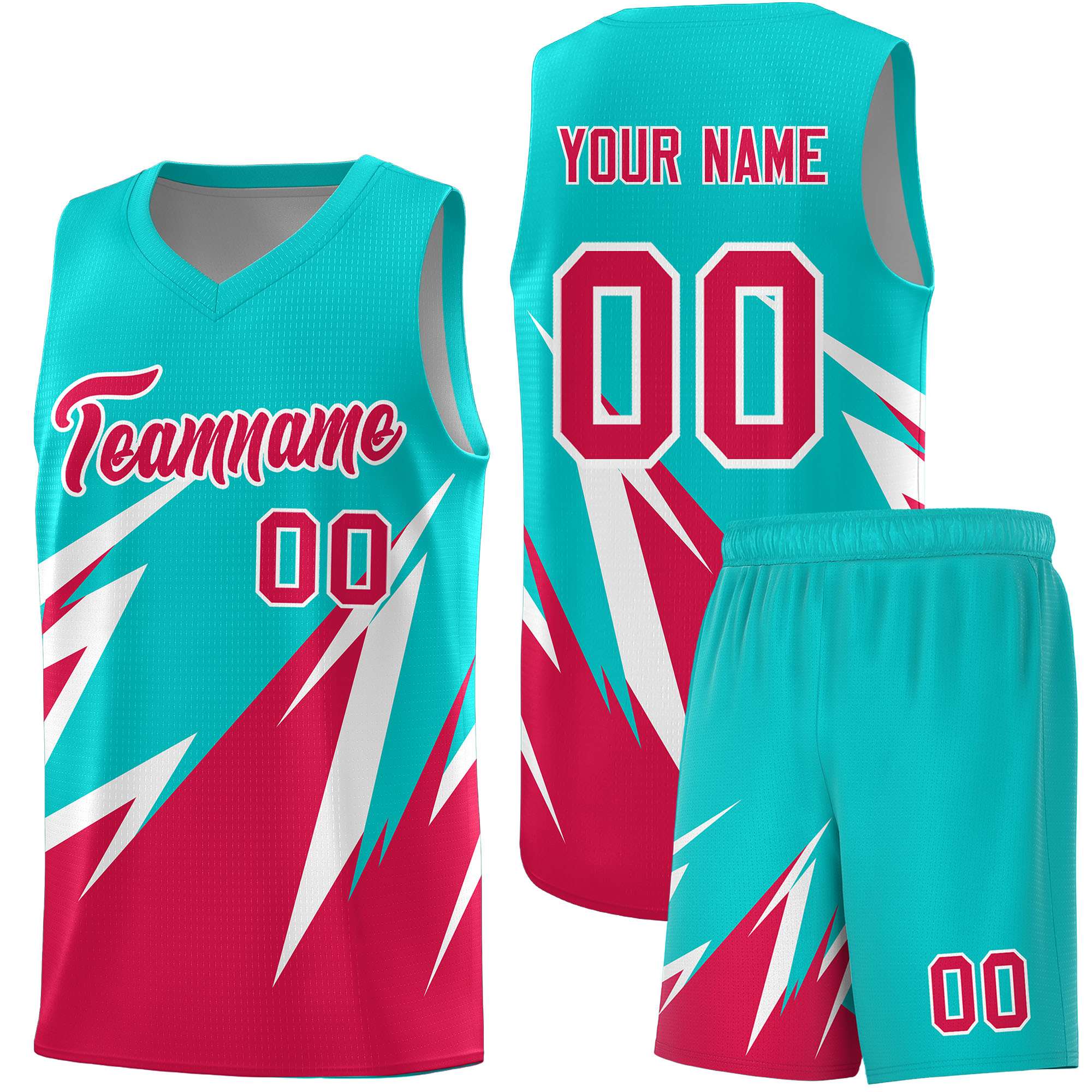 Custom Aqua Abstract Mountain Pattern Sports Uniform Basketball Jersey