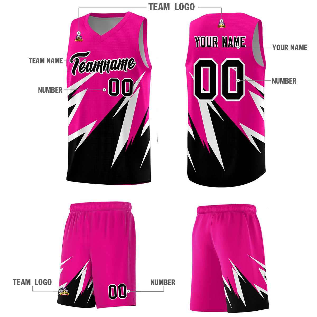 Custom Pink Abstract Mountain Pattern Sports Uniform Basketball Jersey