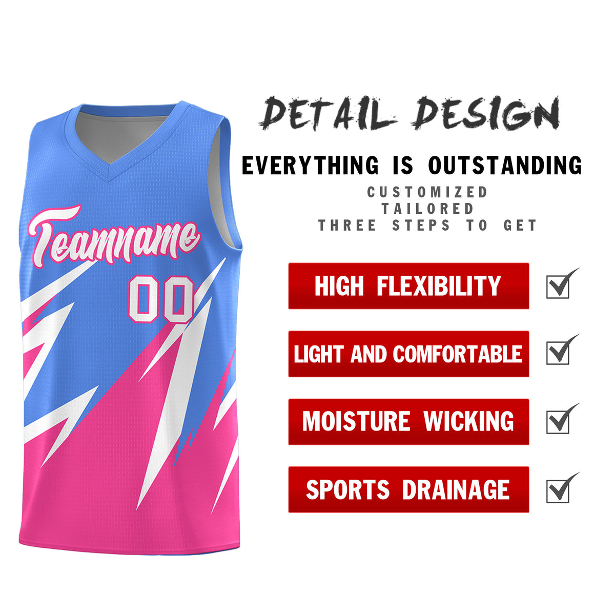 Custom Light Blue Abstract Mountain Pattern Sports Uniform Basketball Jersey