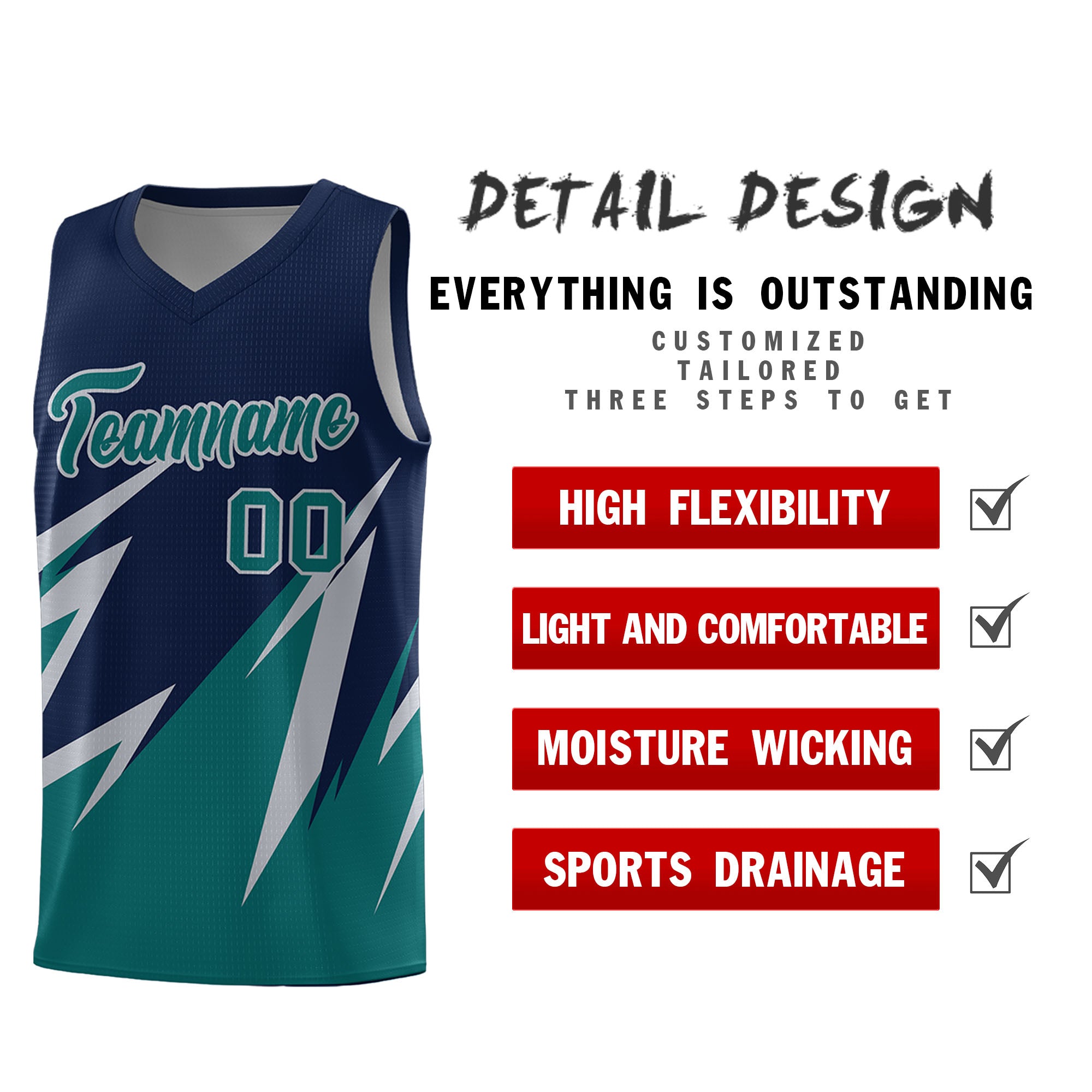 Custom Navy Abstract Mountain Pattern Sports Uniform Basketball Jersey