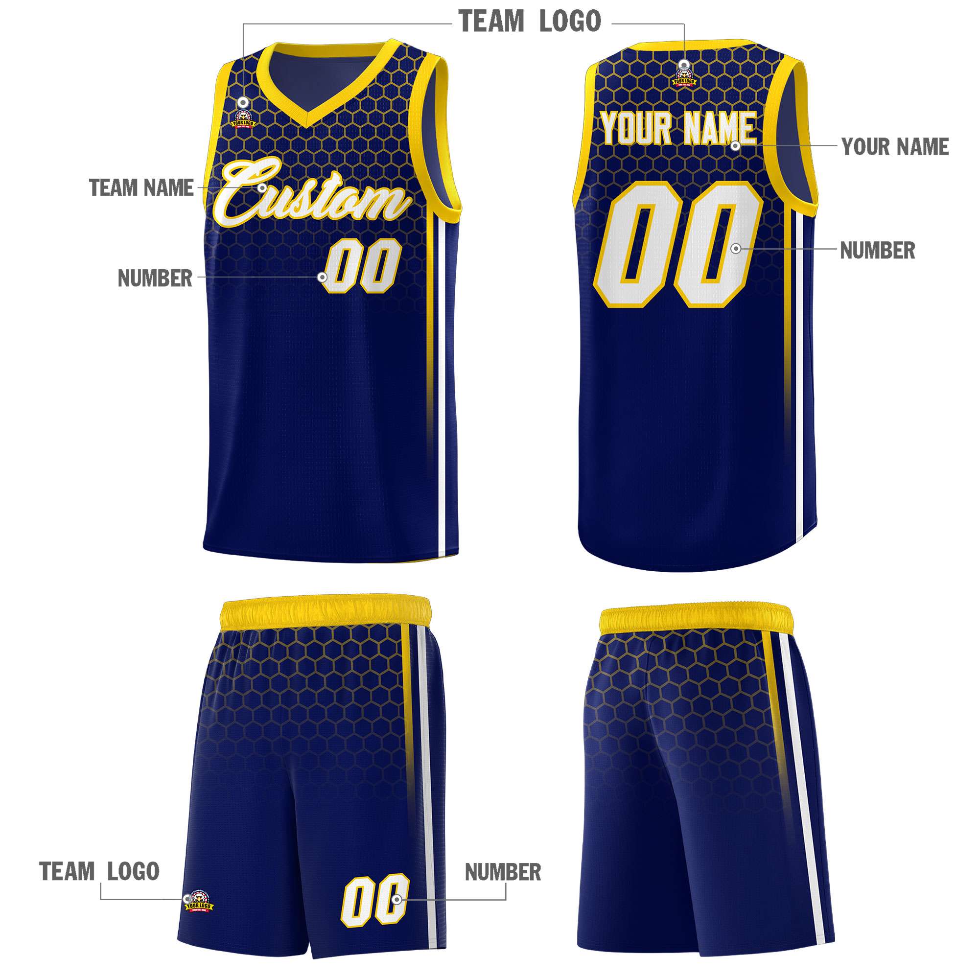 Custom Navy Personalized Honeycomb Pattern Sports Uniform Basketball Jersey