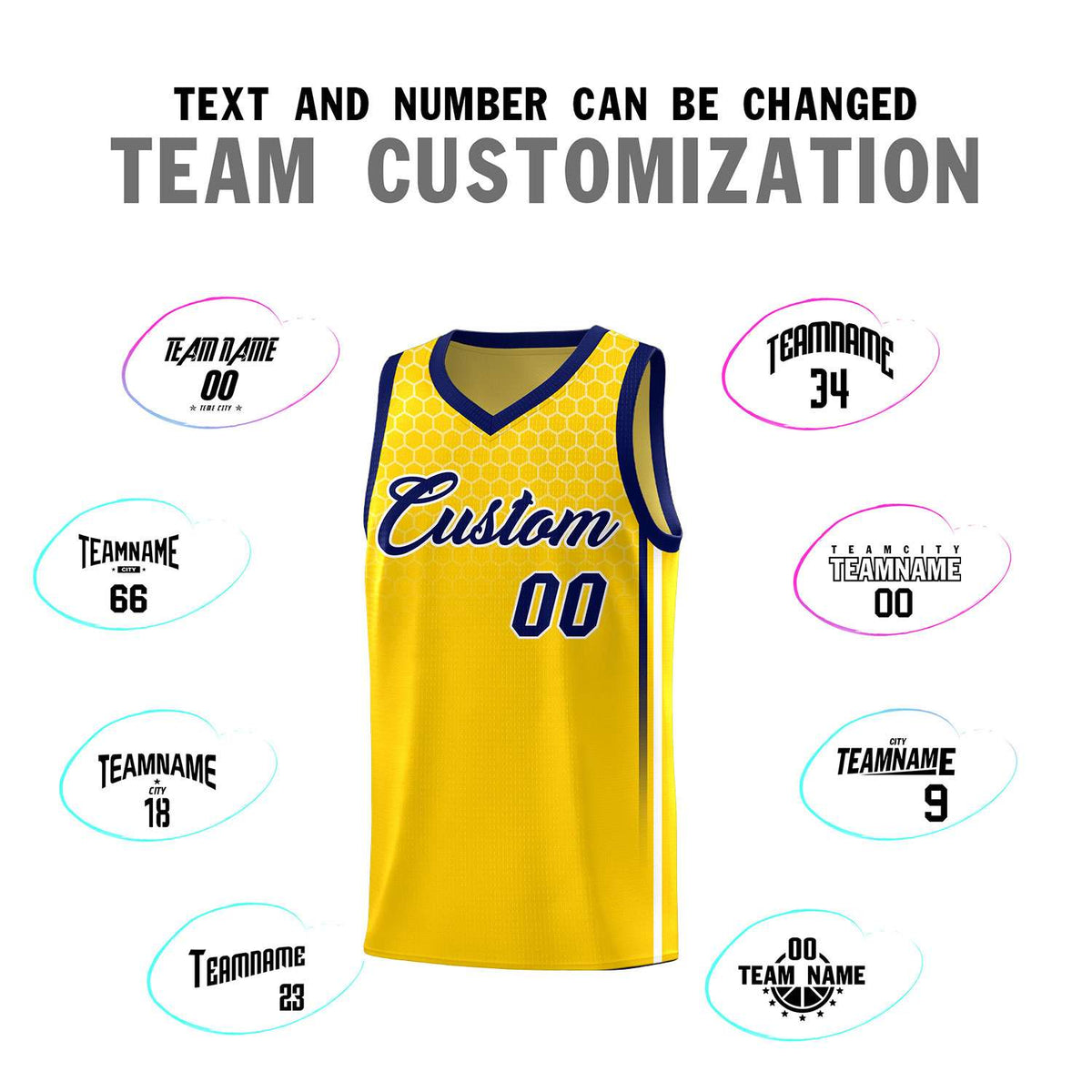 Custom Gold Personalized Honeycomb Pattern Sports Uniform Basketball Jersey
