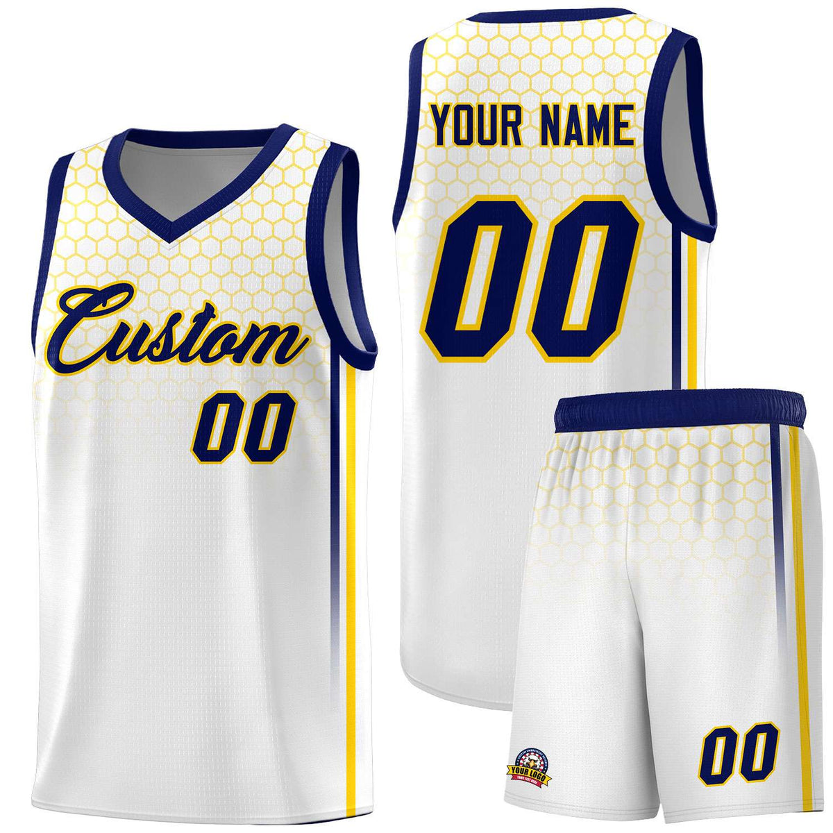 Custom White Personalized Honeycomb Pattern Sports Uniform Basketball Jersey