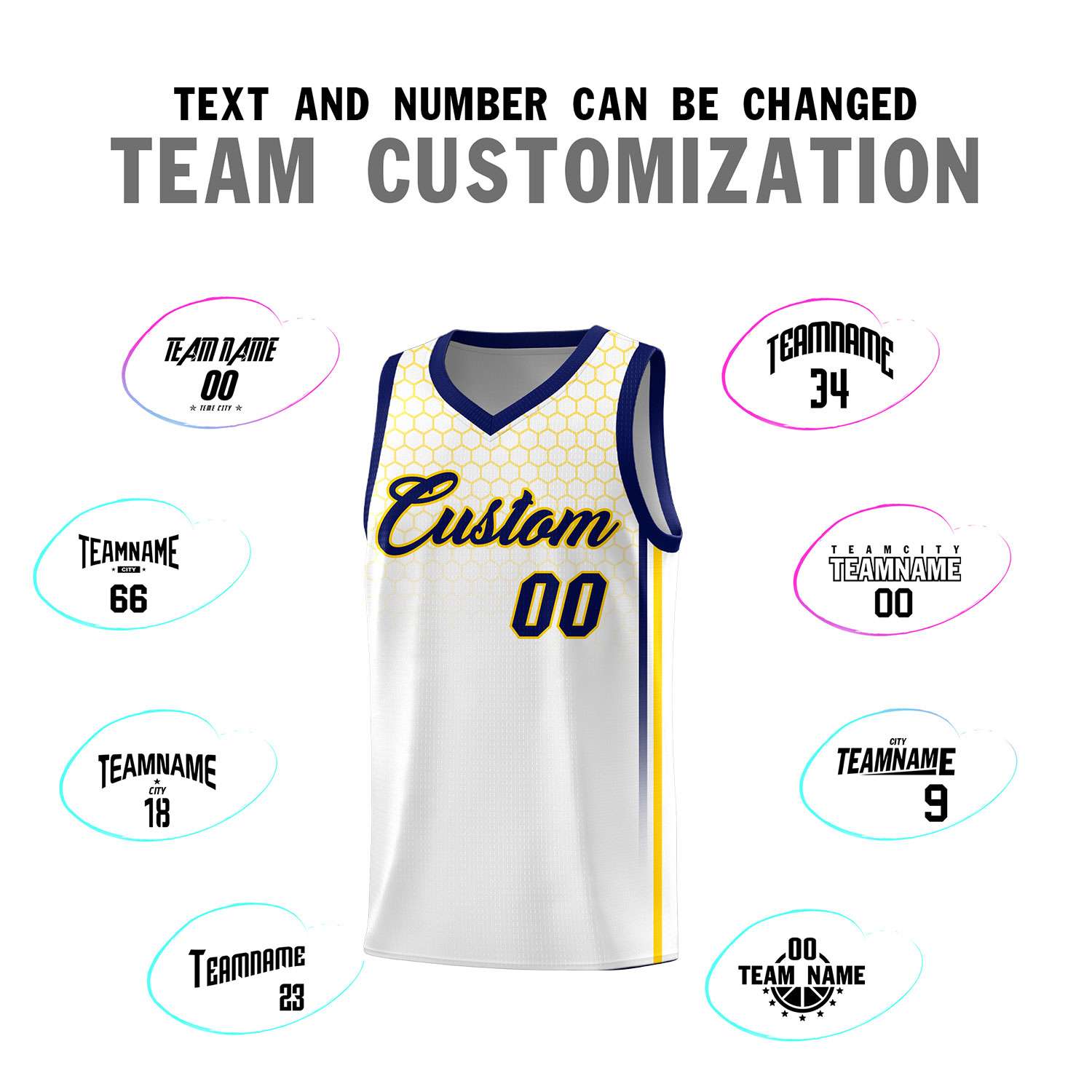 Custom White Personalized Honeycomb Pattern Sports Uniform Basketball Jersey