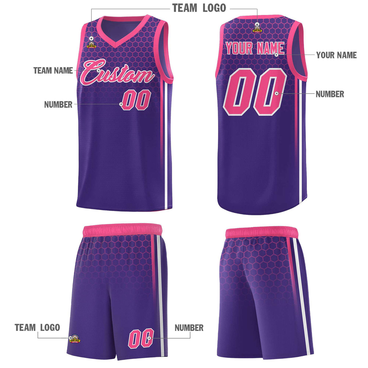 Custom Purple Personalized Honeycomb Pattern Sports Uniform Basketball Jersey