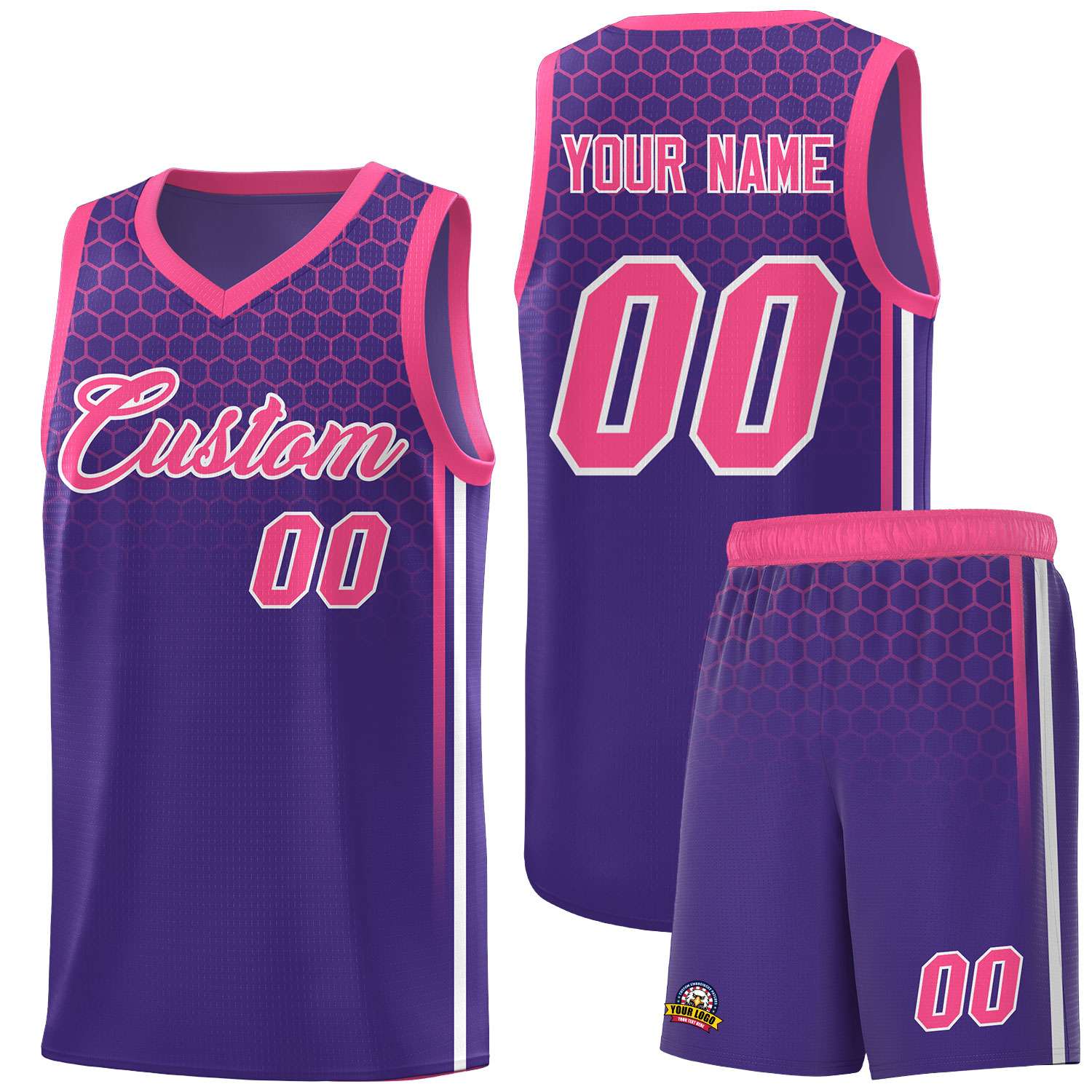 Custom Purple Personalized Honeycomb Pattern Sports Uniform Basketball Jersey