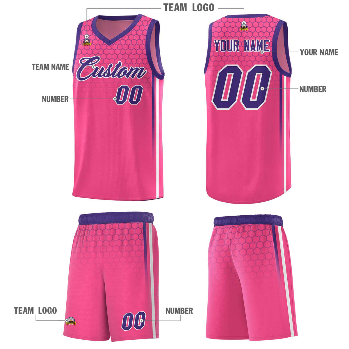 Custom Pink Personalized Honeycomb Pattern Sports Uniform Basketball Jersey