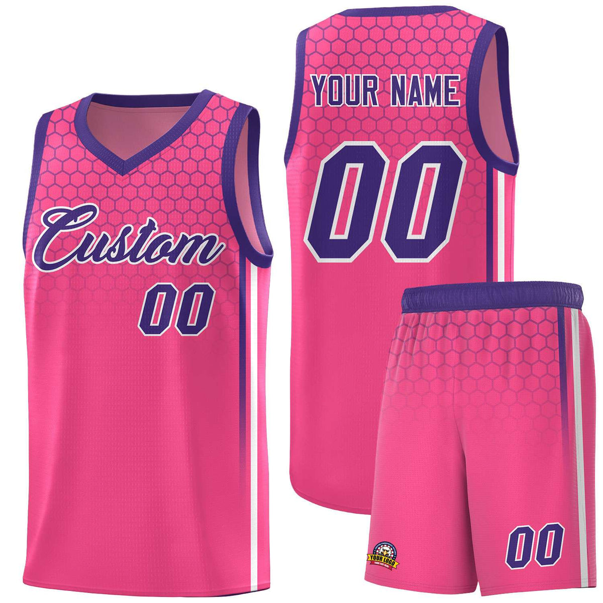 Custom Pink Personalized Honeycomb Pattern Sports Uniform Basketball Jersey
