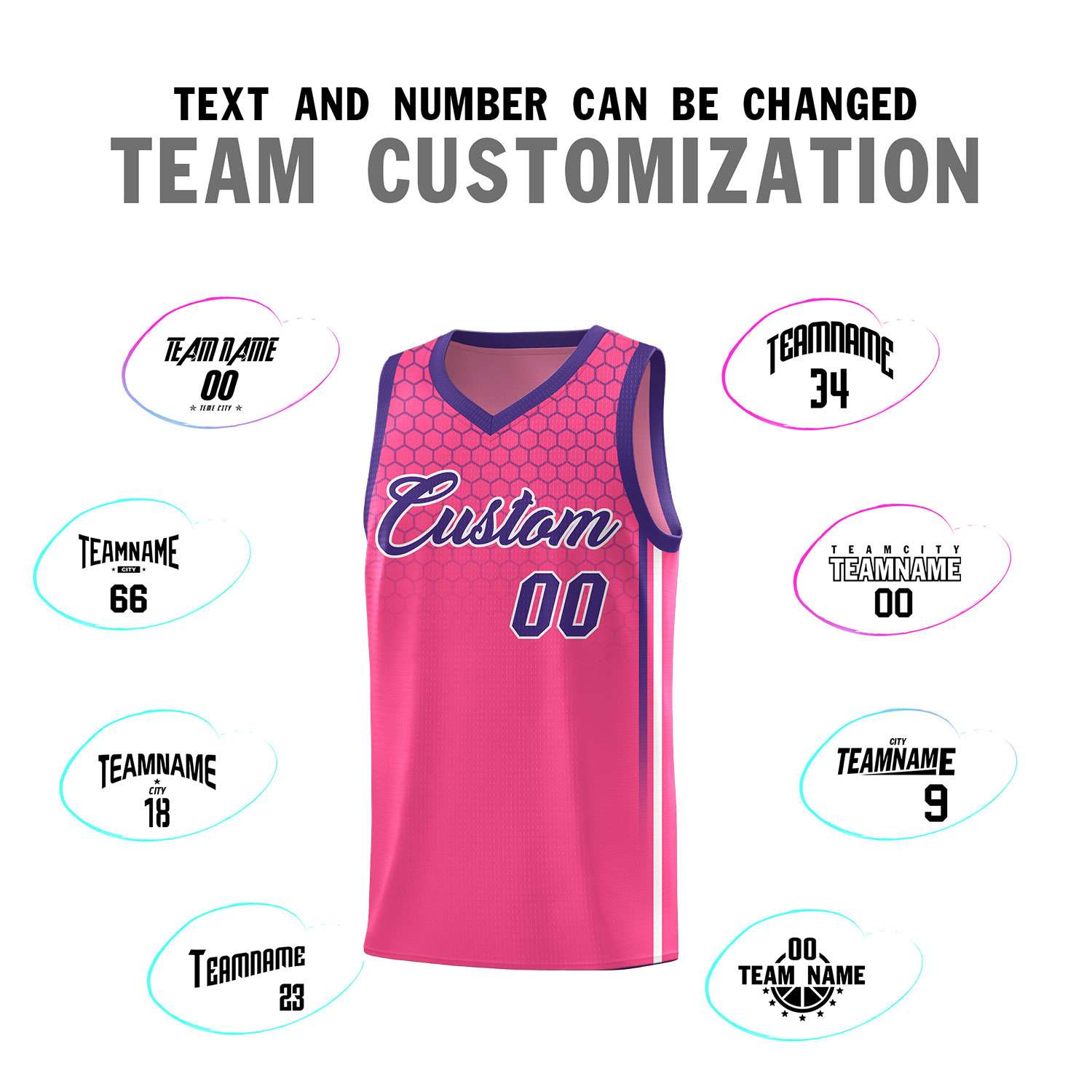 Custom Pink Personalized Honeycomb Pattern Sports Uniform Basketball Jersey