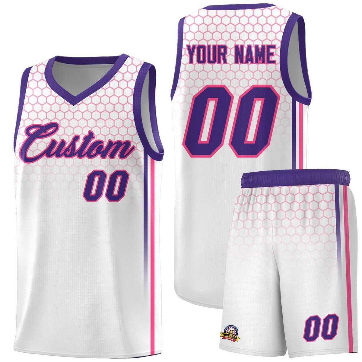 Custom White Personalized Honeycomb Pattern Sports Uniform Basketball Jersey