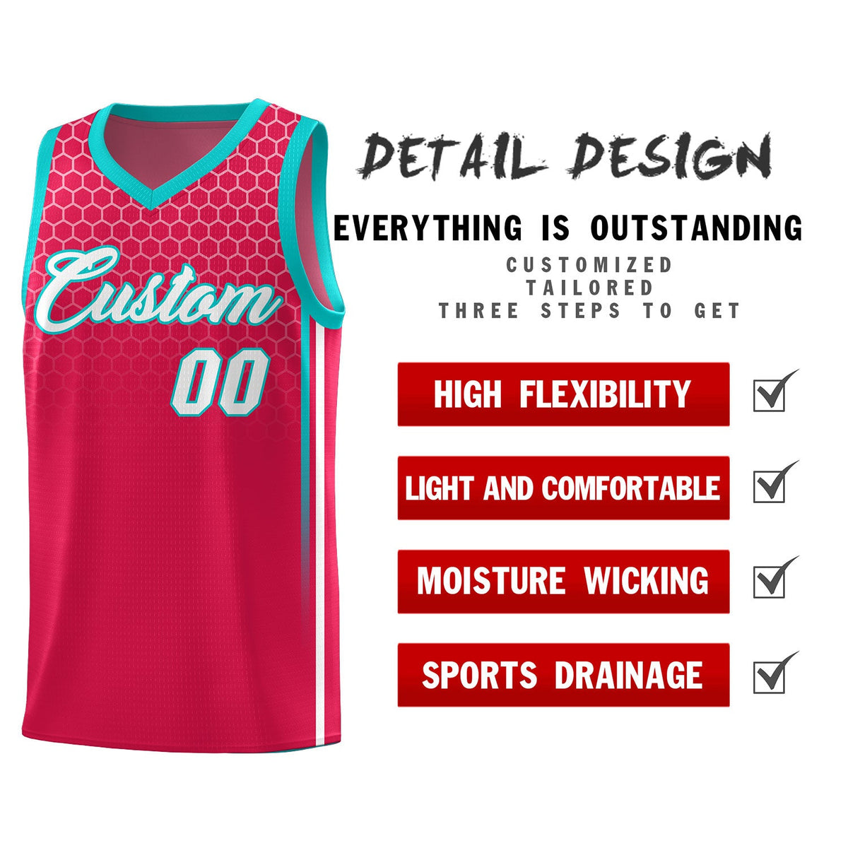 Custom Red Personalized Honeycomb Pattern Sports Uniform Basketball Jersey